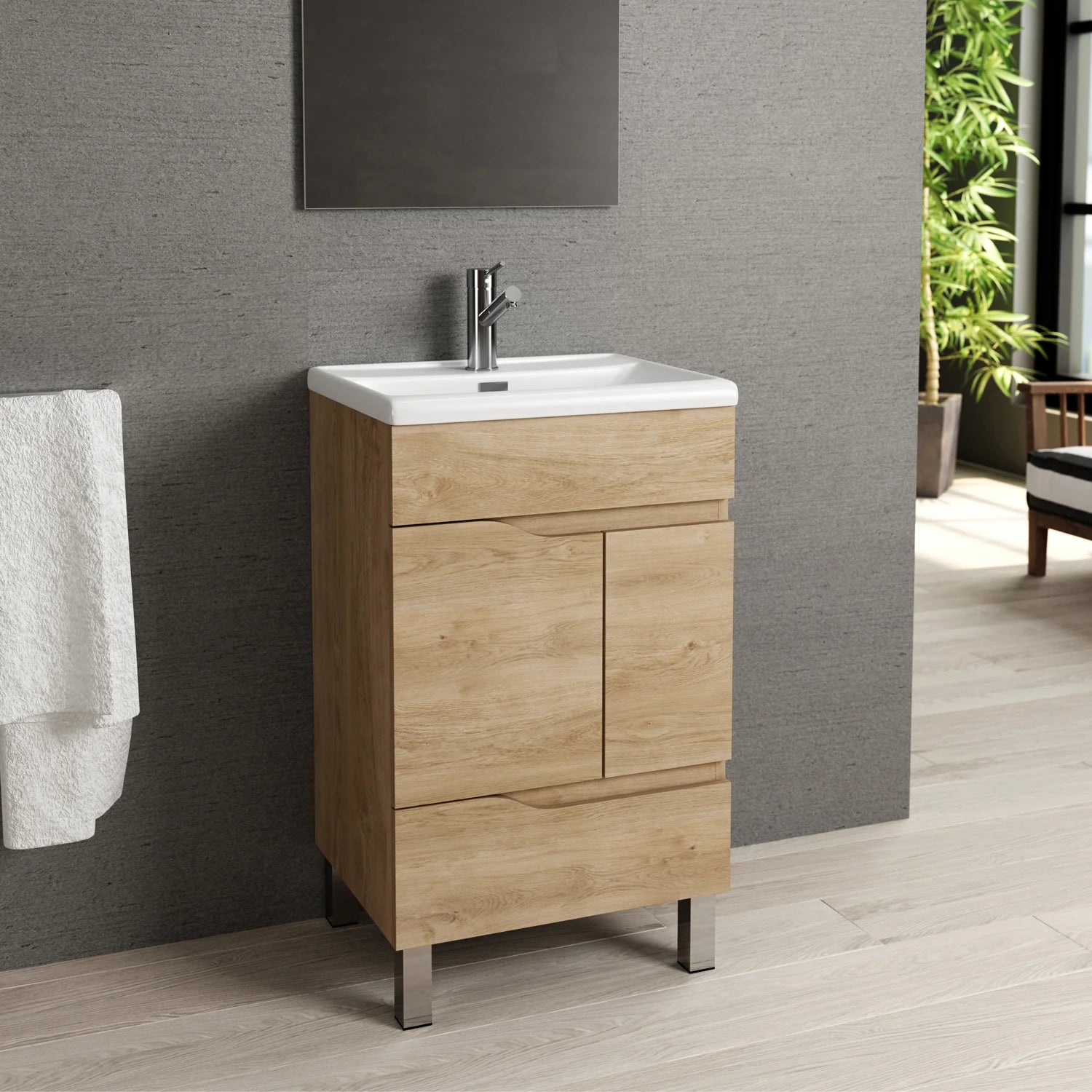 images Eviva Charm 20" Natural Oak Bathroom Vanity With White Integrated Porcelain Sink-EVVN546-20NOK - Image 1
