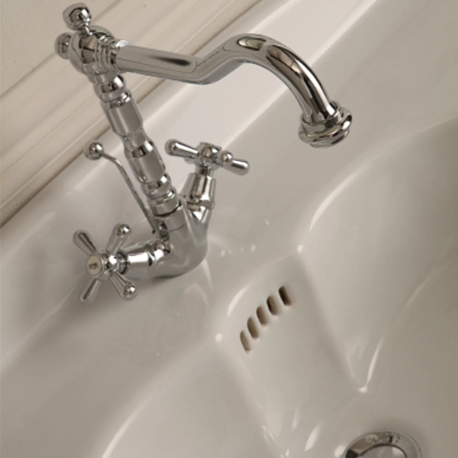 images EVIVA Daniella 39" Italian Ceramic Console Sink with Brass Stand-EVVN09-39CH - Image 1