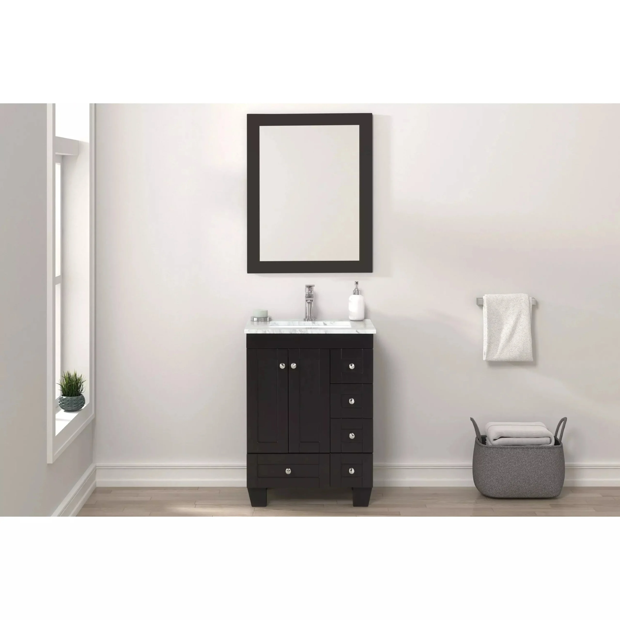 images Eviva Happy 24" x 18" Transitional Espresso Bathroom Vanity with white Carrara counter-top-EVVN30-24X18ES - Image 1