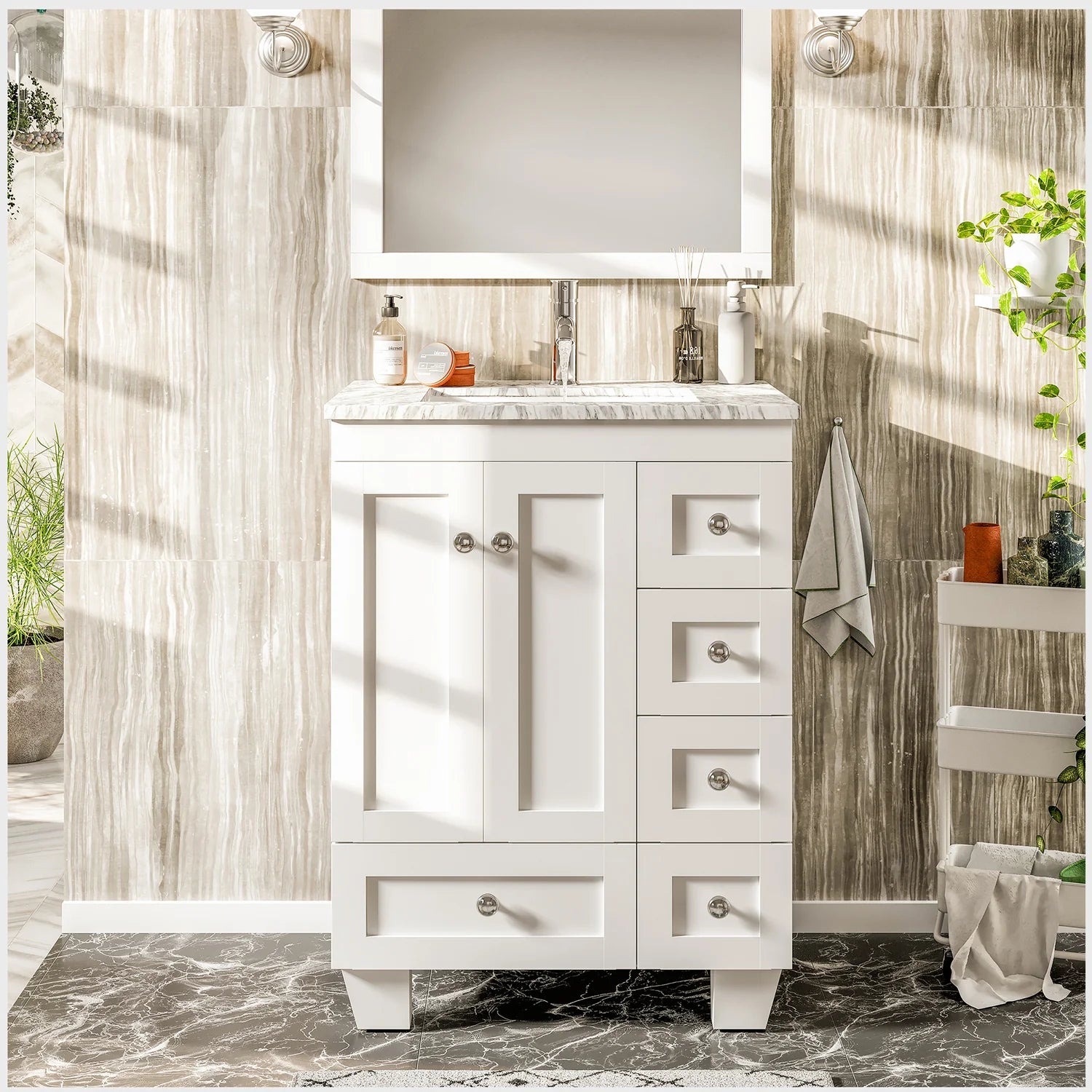 images Eviva Happy 24" x 18" Transitional White Bathroom Vanity with white Carrara marble counter-top-EVVN30-24X18WH - Image 1