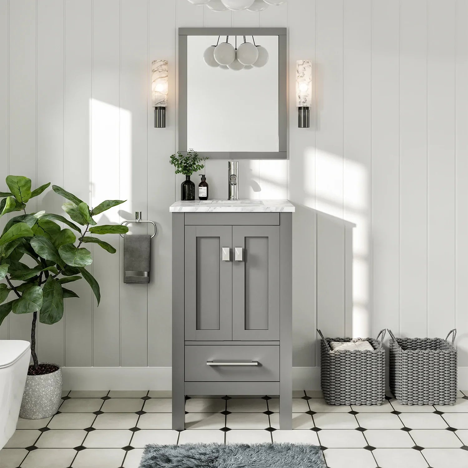 images Eviva London 20" x 18" Gray Transitional Bathroom Vanity with White Carrara Top-TVN414-20X18GR - Image 1