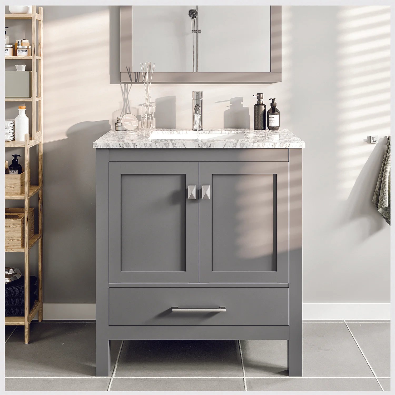 images Eviva London 24" x 18" Gray Transitional Bathroom Vanity with White Carrara Top-TVN414-24x18GR - Image 1