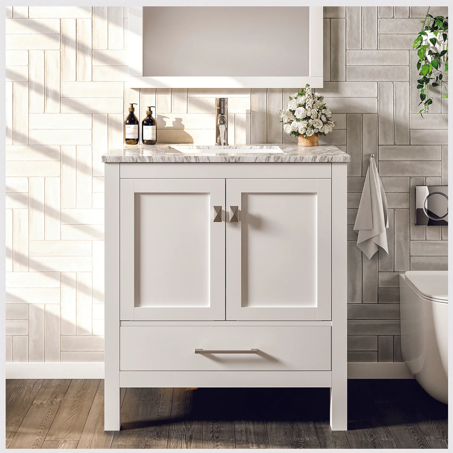images Eviva London 24" x 18" White Transitional Bathroom Vanity with White Carrara Top-TVN414-24x18WH - Image 1