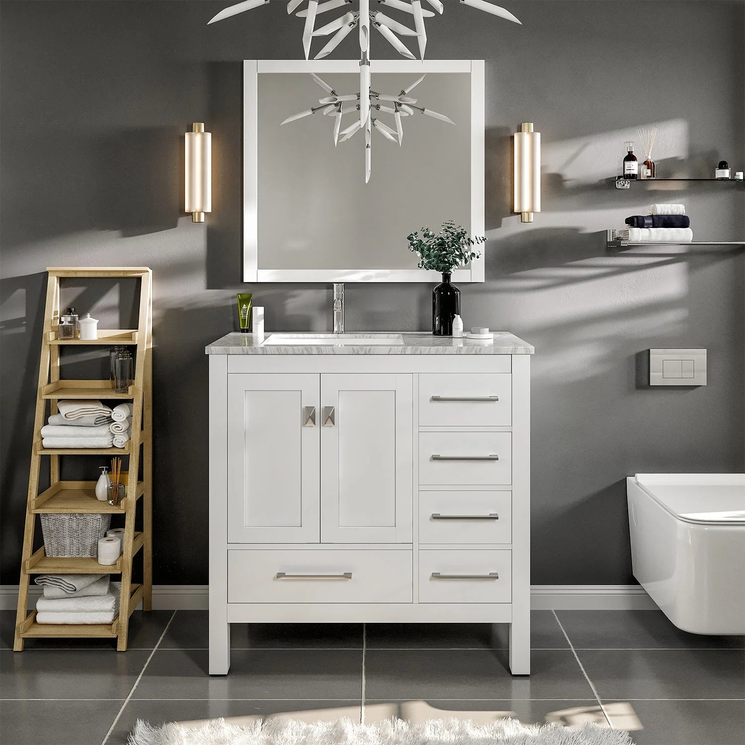 images Eviva London 38" x 18" White Transitional Bathroom Vanity with White Carrara Top-TVN414-38X18WH - Image 1