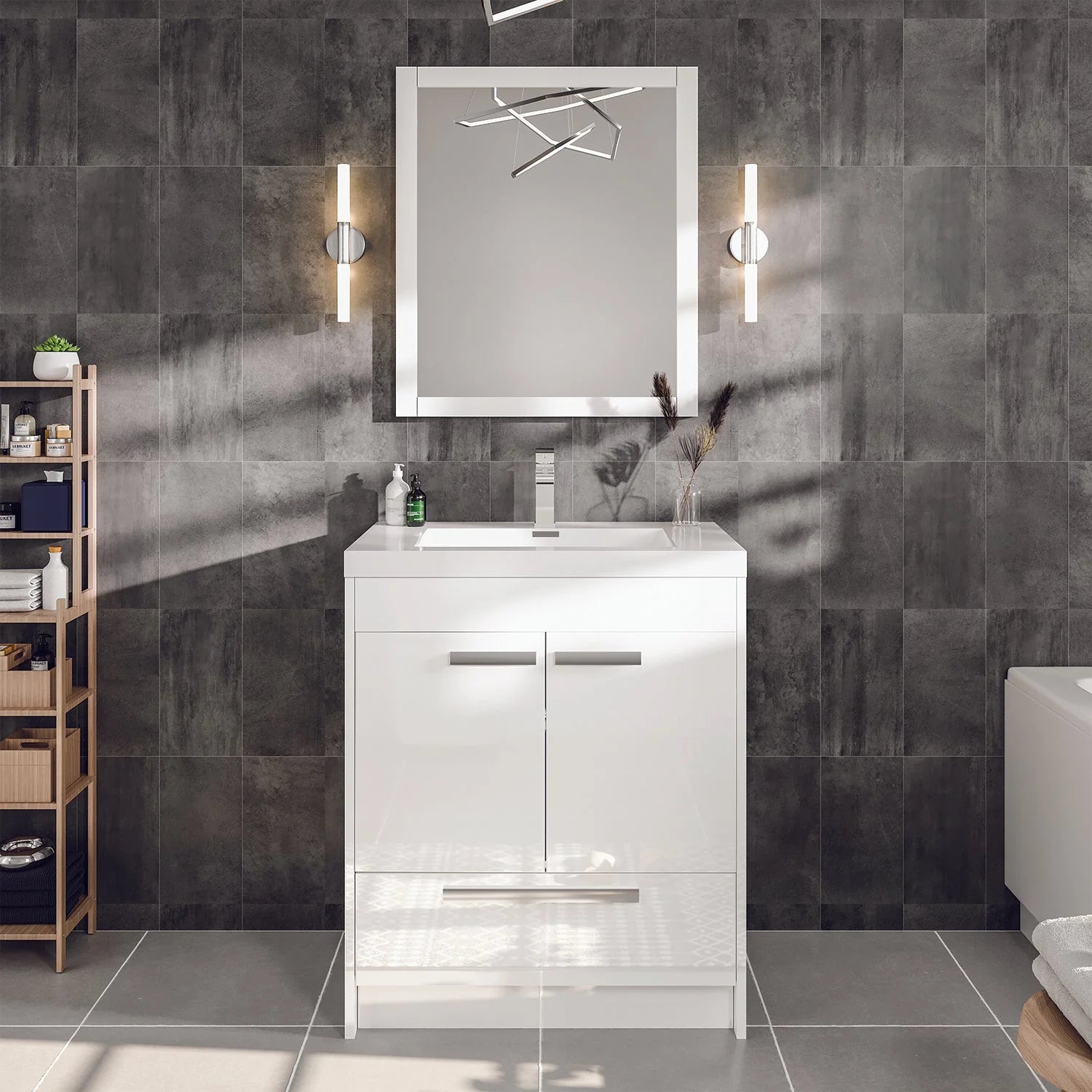 images Eviva Lugano 24" White Modern Bathroom Vanity with White Integrated Top-EVVN600-8-24WH - Image 1
