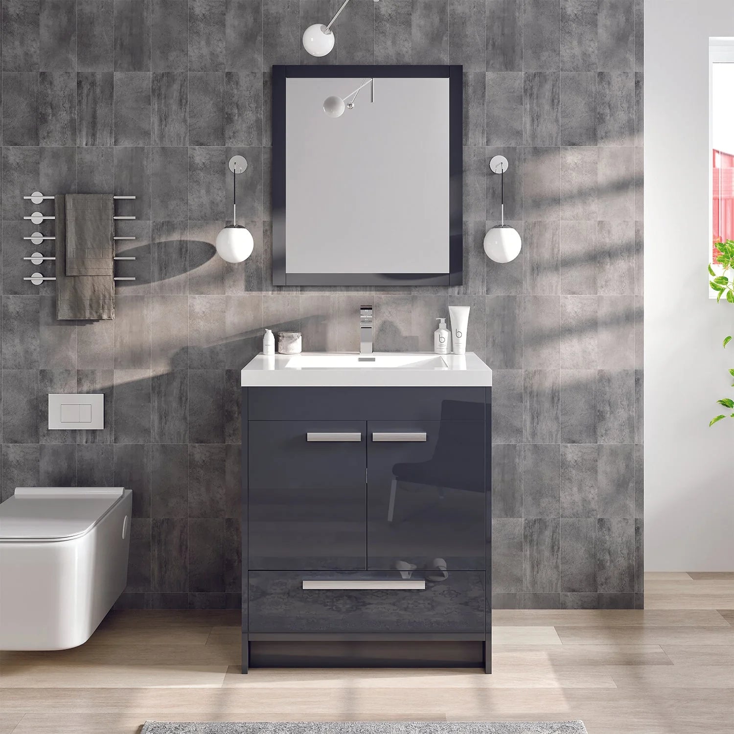 images Eviva Lugano 30" Gray Modern Bathroom Vanity with White Integrated Top-EVVN750-8-30GR - Image 1