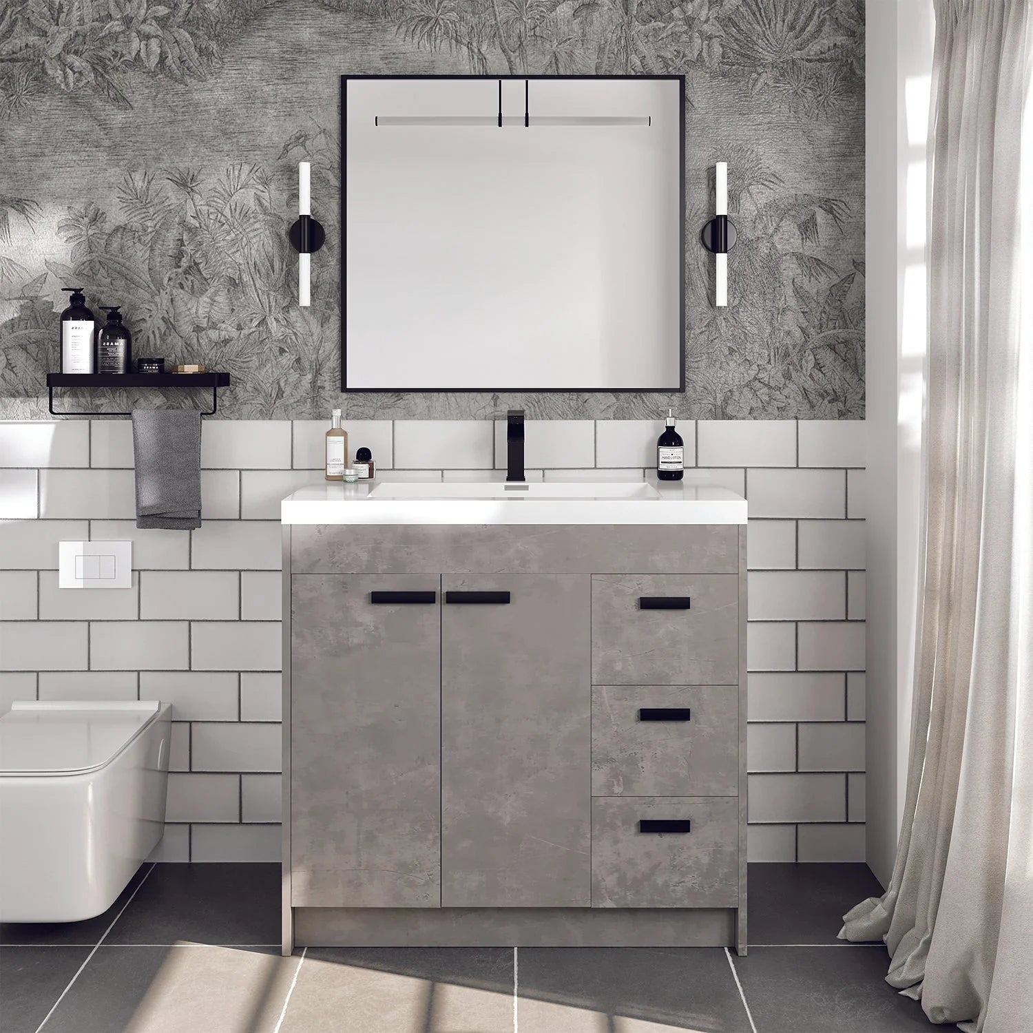 images Eviva Lugano 36" Cement Gray Modern Bathroom Vanity with White Integrated Top-EVVN900-8-36CGR - Image 1