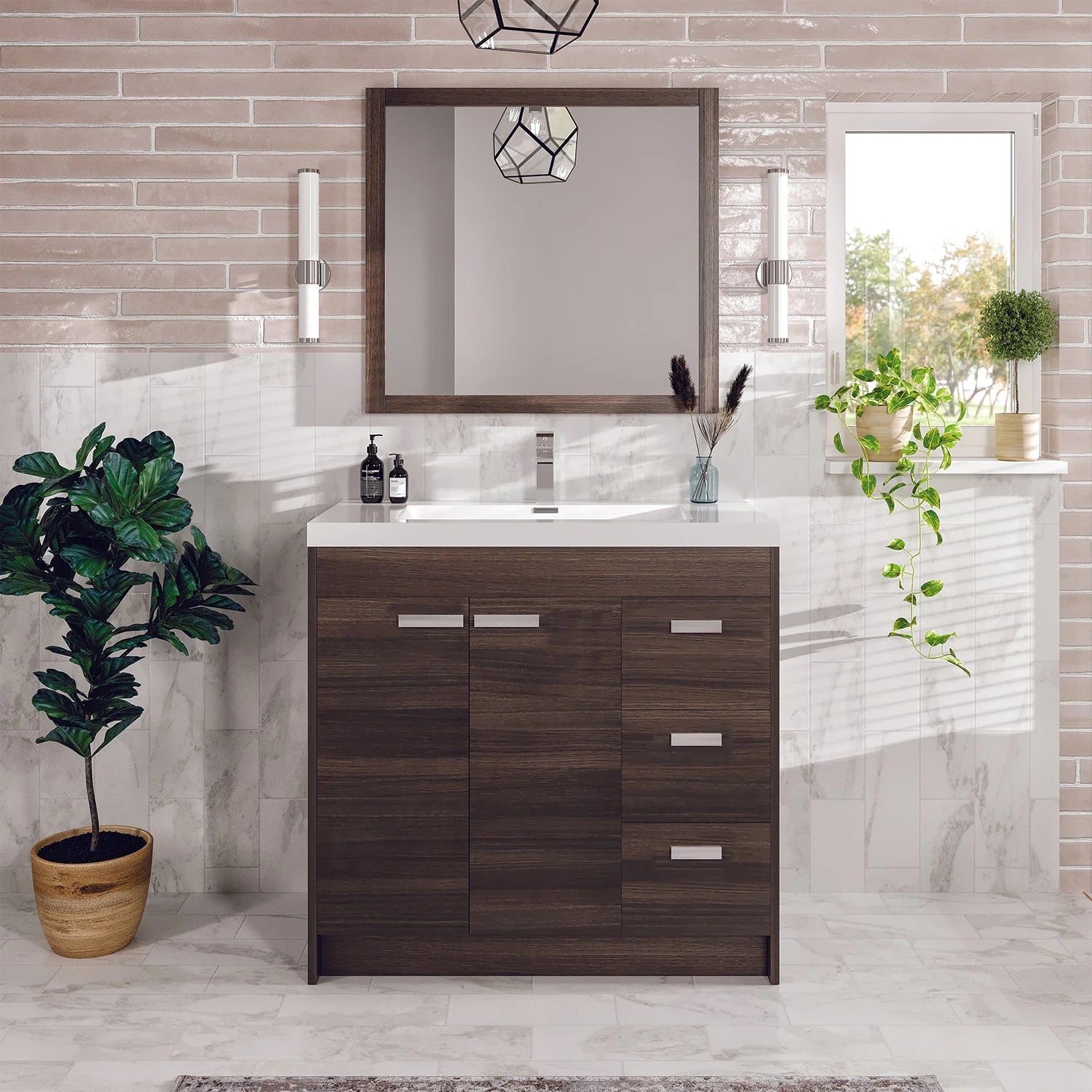 images Eviva Lugano 36" Gray Oak Modern Bathroom Vanity with White Integrated Top-EVVN900-8-36GOK - Image 1