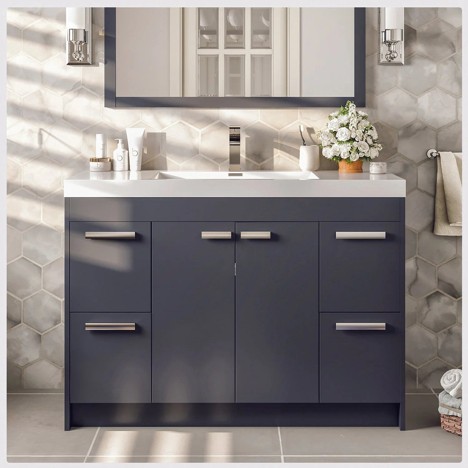images Eviva Lugano 48" Gray Modern Bathroom Vanity with White Integrated Top-EVVN1200-8-48GR - Image 1