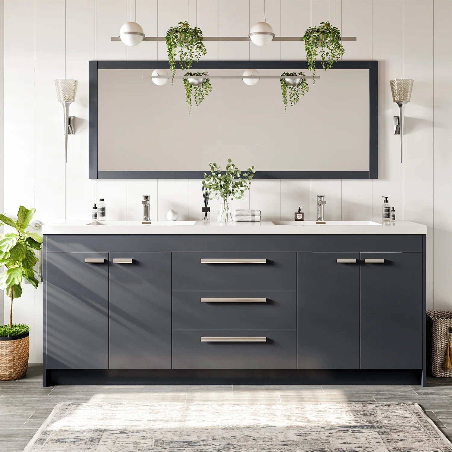 images Eviva Lugano 84" Gray Modern Double Sink Bathroom Vanity with White Integrated Top-EVVN1900-8-84GR - Image 1