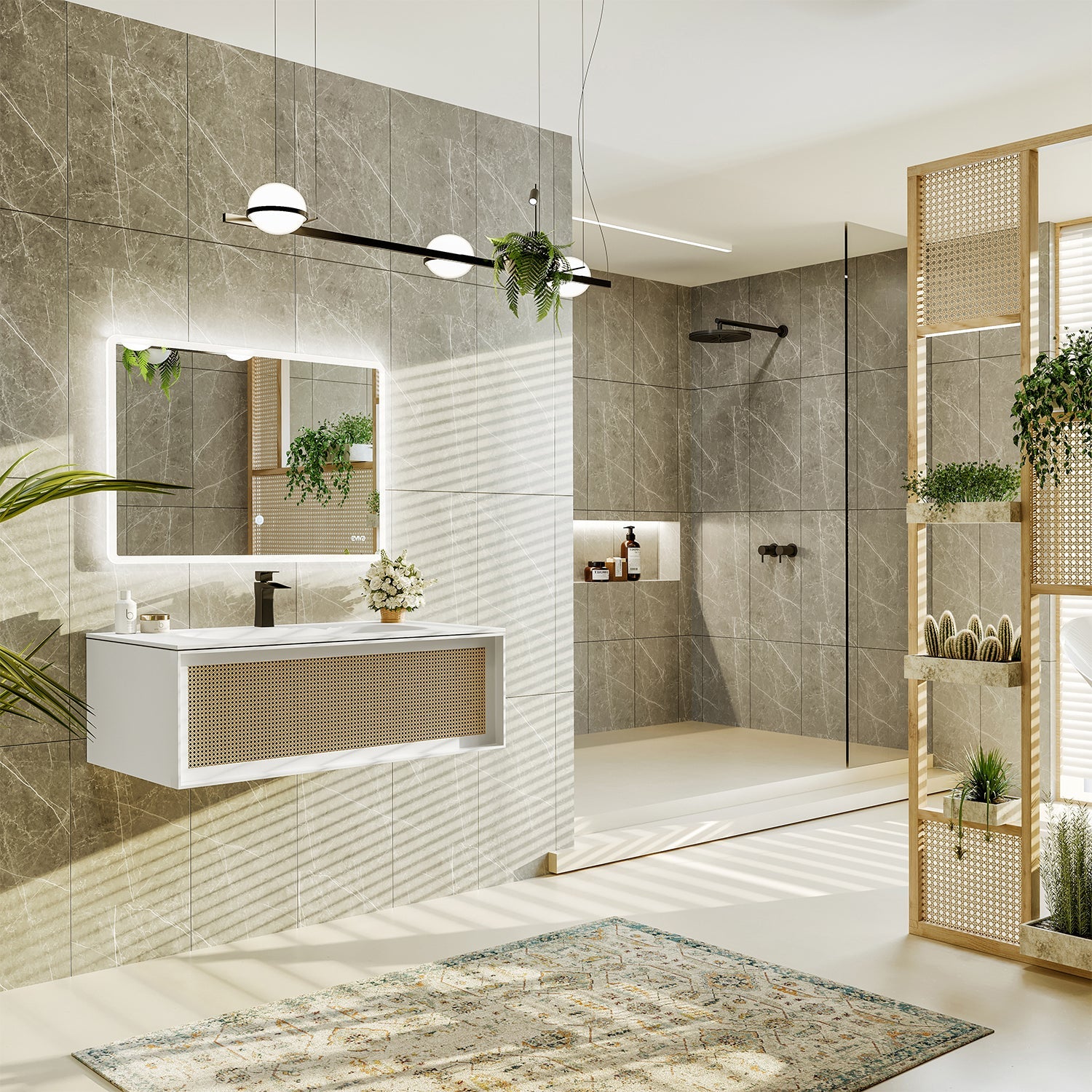 images EVIVA Nets 44" Natural Oak and White Wall Mount Modern Bathroom Vanity-EVVN116-44NOK/WH - Image 1