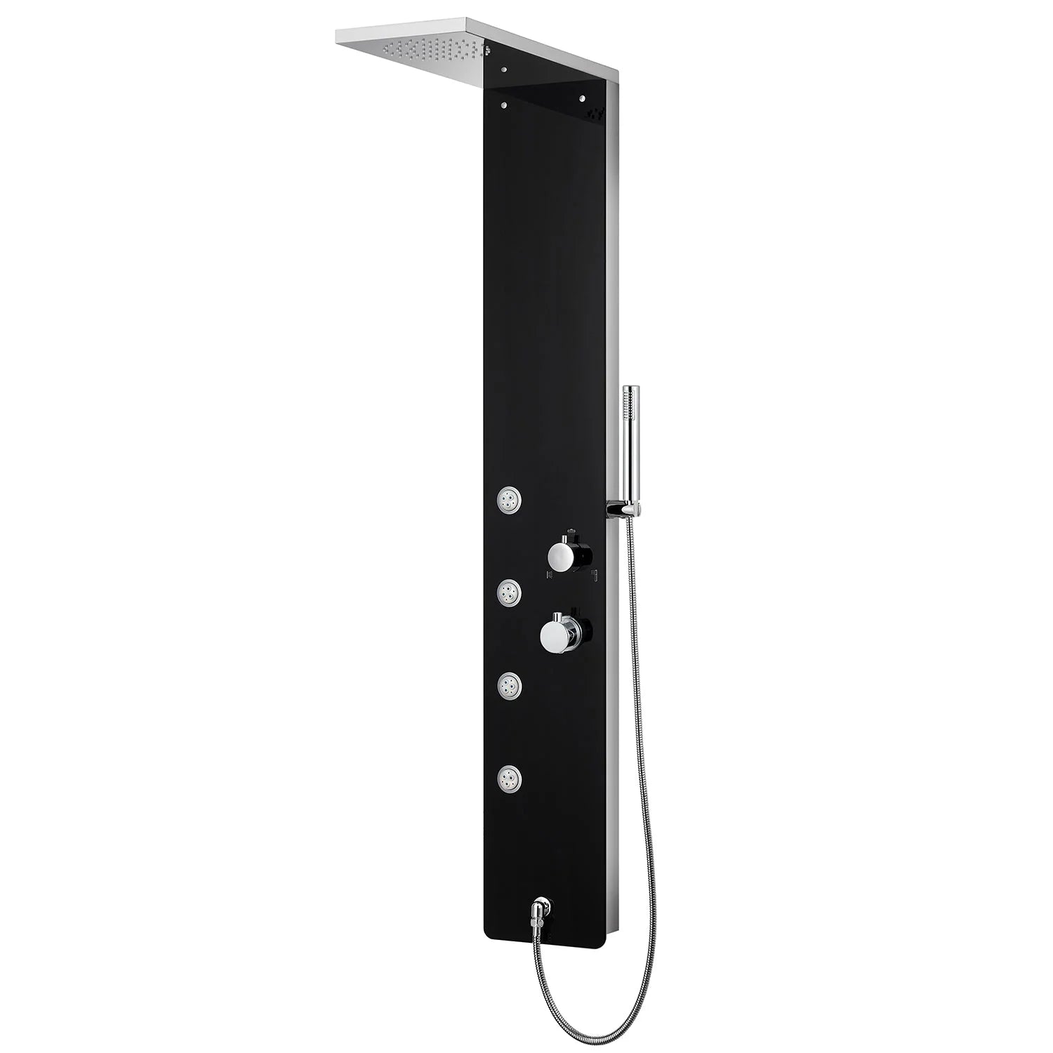 images Eviva Velino Black Tempered Glass Thermostatic Shower Massage Panel EVSH152BL/CH - Image 1