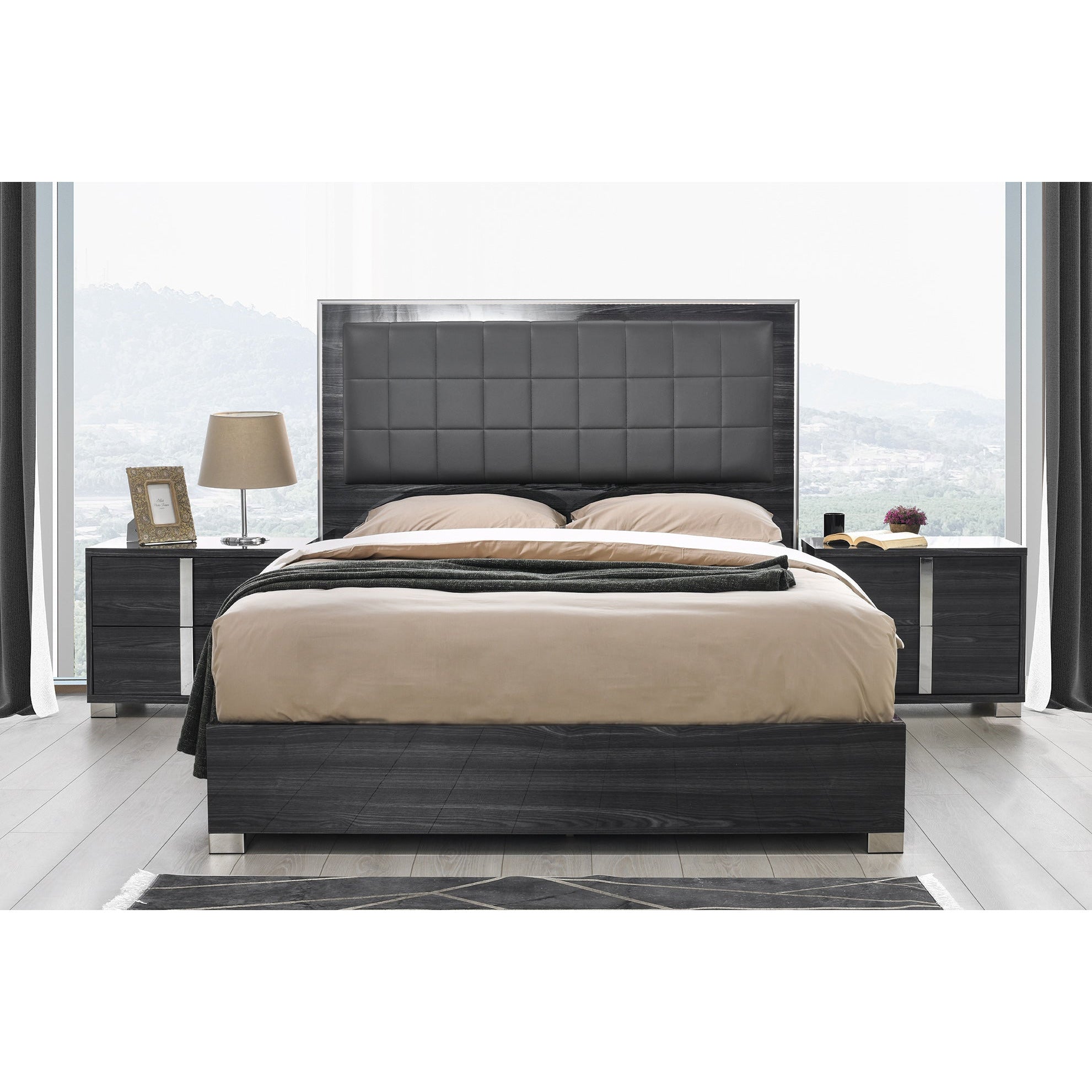 images J&M Furniture Giulia Queen Bed in Glossy Gray SR08-103Q - Image 1