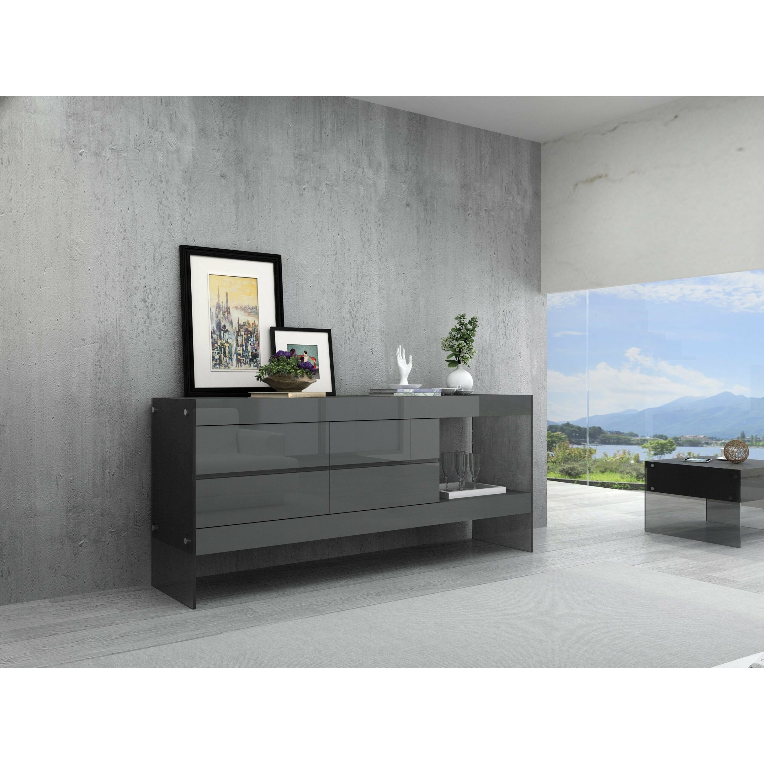 images J&M Furniture Cloud Buffet in Grey High Gloss 176971-HG-B-G - Image 1