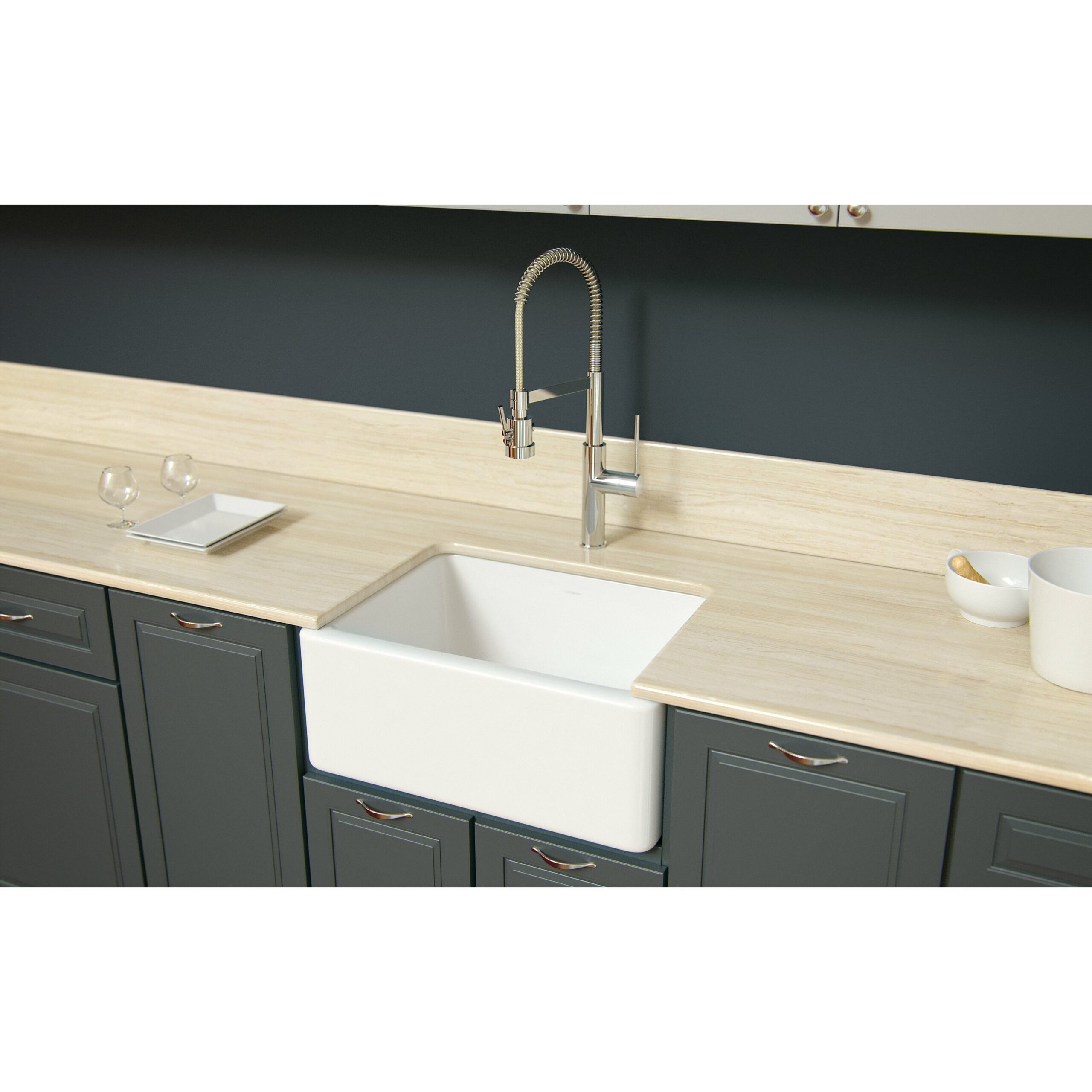 images LaToscana 24" Reversible Fireclay Farmhouse Sink in White LNR2418W - Image 1