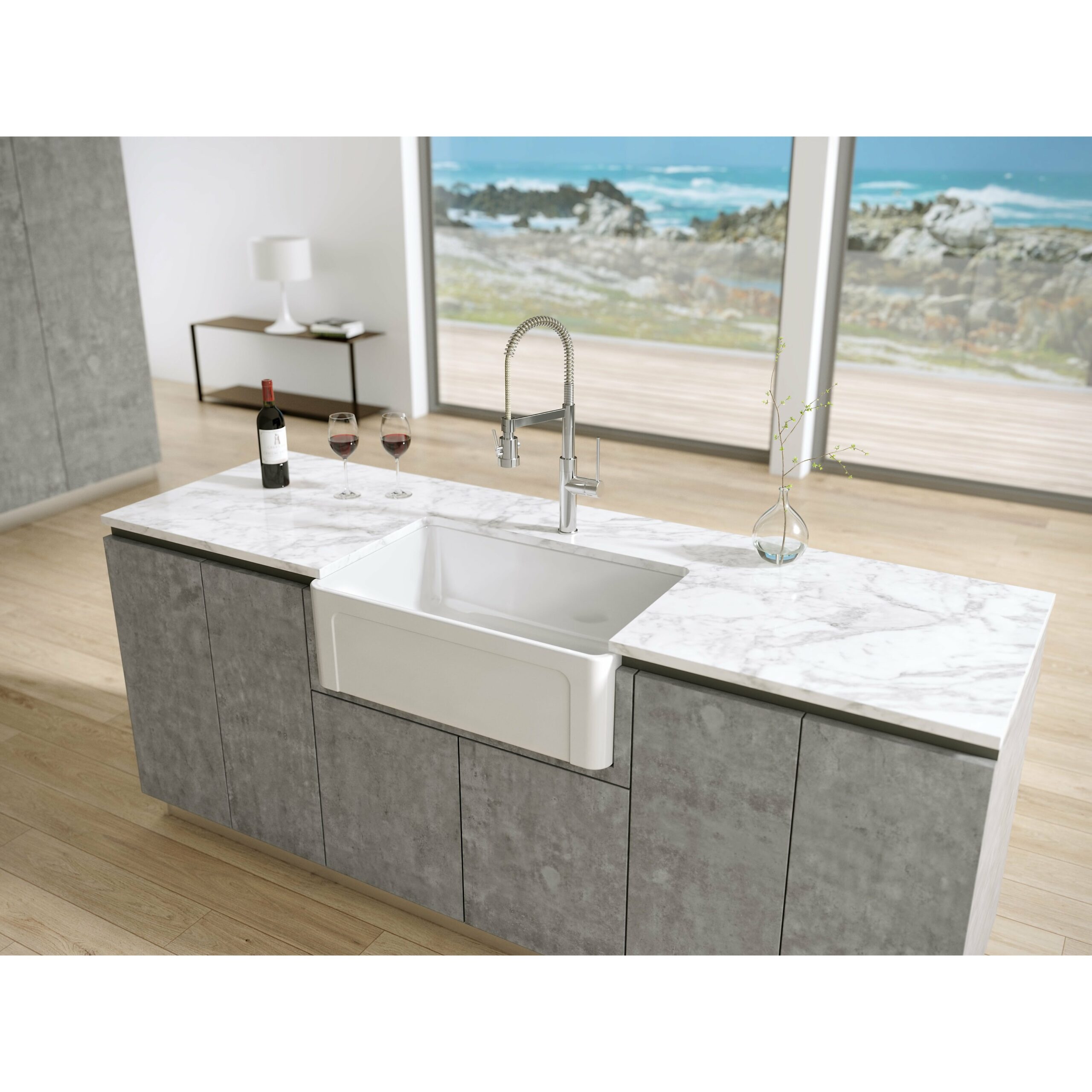 images LaToscana 30" Reversible Fireclay Farmhouse Sink in White LTW3019W - Image 1