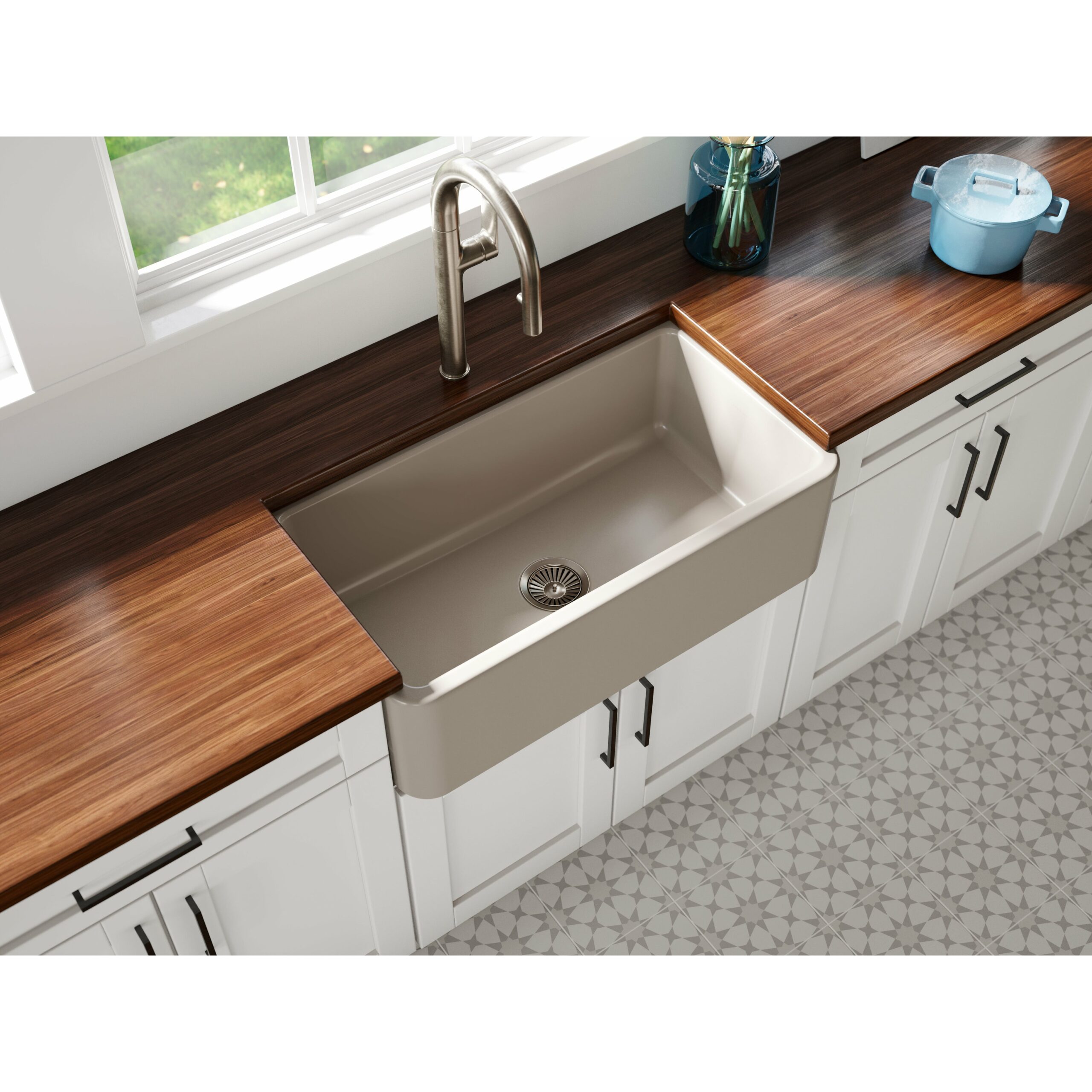 images LaToscana 33'' Reversible Fireclay Farmhouse Sink in Silver Flax LFS3318SF - Image 1