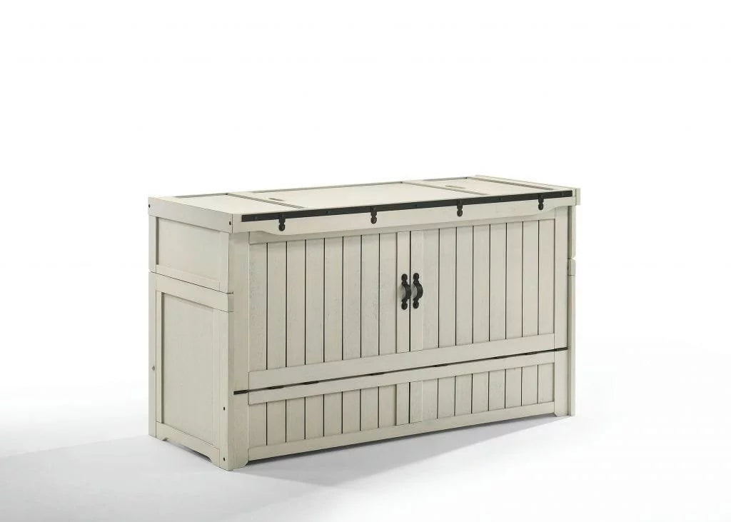 images Night and Day Furniture Murphy Rustic Cube 3 Cabinet Bed, Queen, vintage White Finish - Image 1