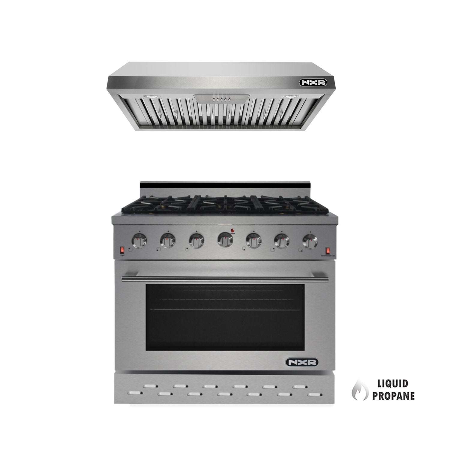 images NXR SC3611 36" Propane Gas Range & EH3619 Under Cabinet Hood Bundle, Stainless Steel SC3611LPEHBD - Image 1