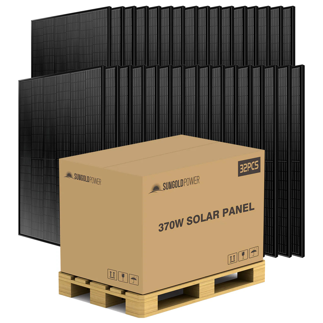 images SunGoldPower 370 Watt Mono Black PERC Solar Panel Full Pallet (32 Panels ) SG-370WMB - Image 1