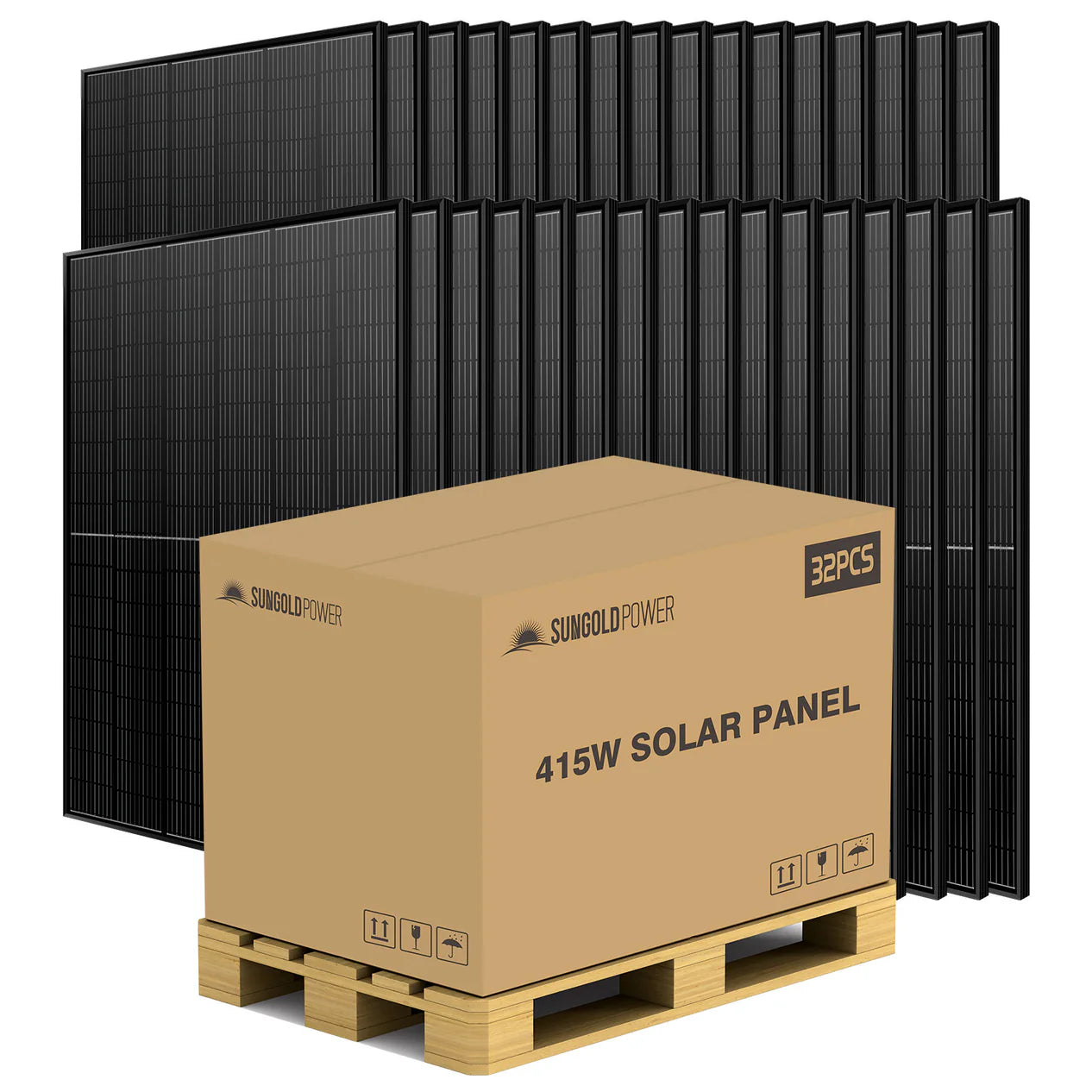 images SunGoldPower 415 Watt Mono Black PERC Solar Panel Full Pallet (32 Panels ) SG-415WM - Image 1