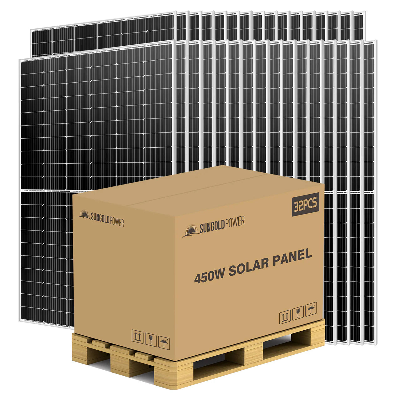 images SunGoldPower 450 Watt Mono PERC Solar Panel Full Pallet (32 Panels ) SP-450WM - Image 1