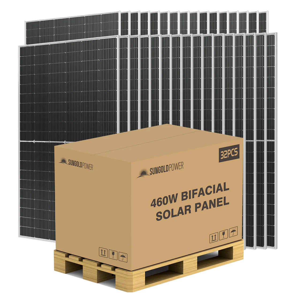 images SunGoldPower 460 Watt Bifacial PERC Solar Panel Full Pallet (32 Panels ) SG-460WBG - Image 1