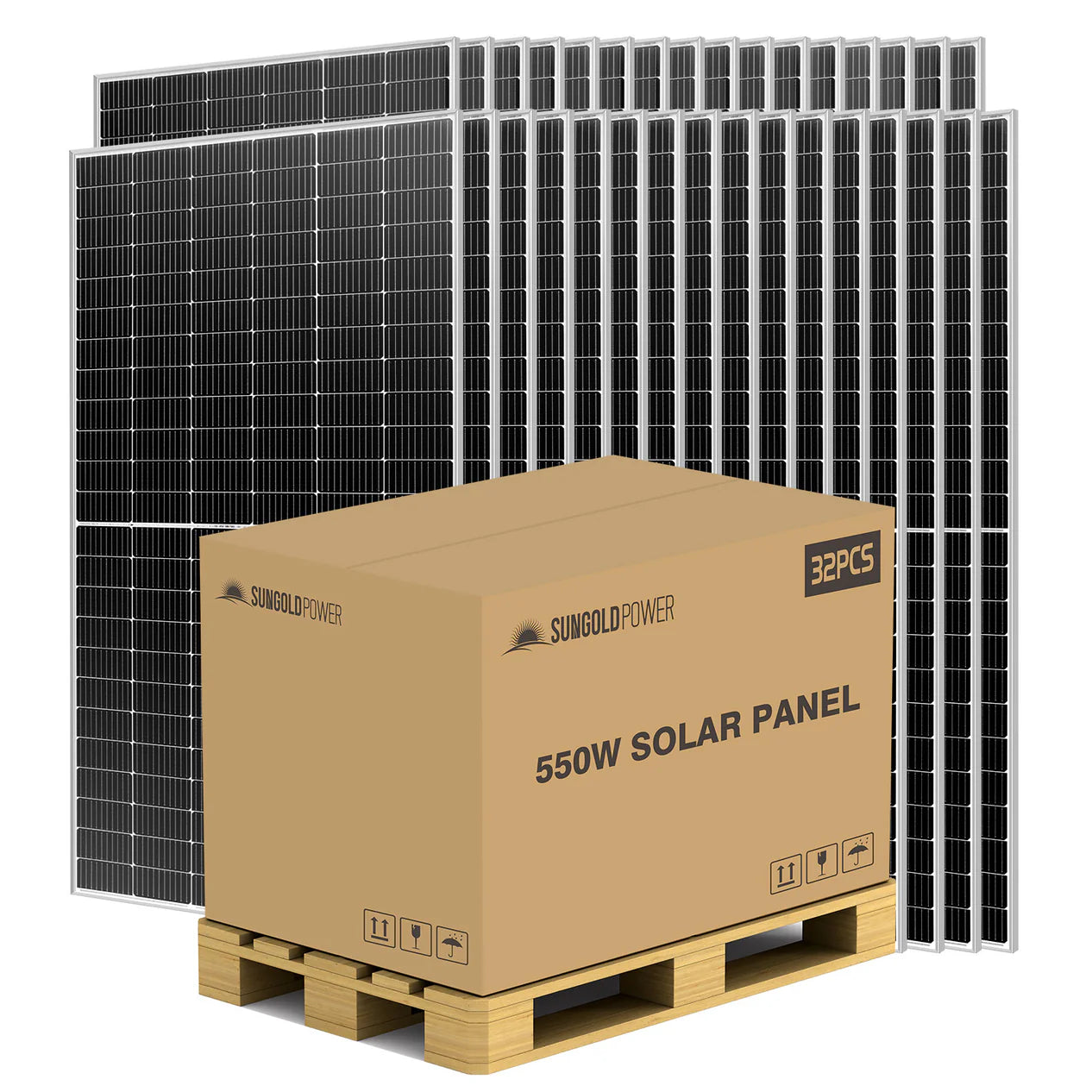 images SunGoldPower 550 Watt Mono PERC Solar Panel Full Pallet (32 Panels ) SG-550WM - Image 1