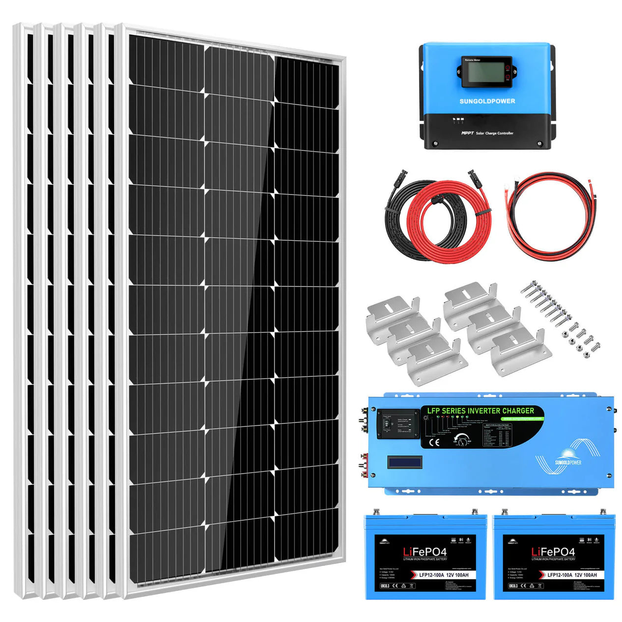 images SunGoldPower Off Grid Solar Kit 3000W Inverter 12VDC 120V Output LifePO4 Battery 600 watt Solar Back Up SGK-PRO3 - Image 1