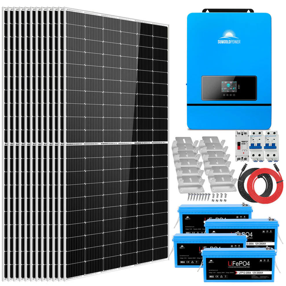 images SunGoldPower Complete off Grid Solar Kit 8000W 48V 120V/240V output 10.24KWH Lithium Battery 5400 Watt Solar Panel SGK-8MAX - Image 1
