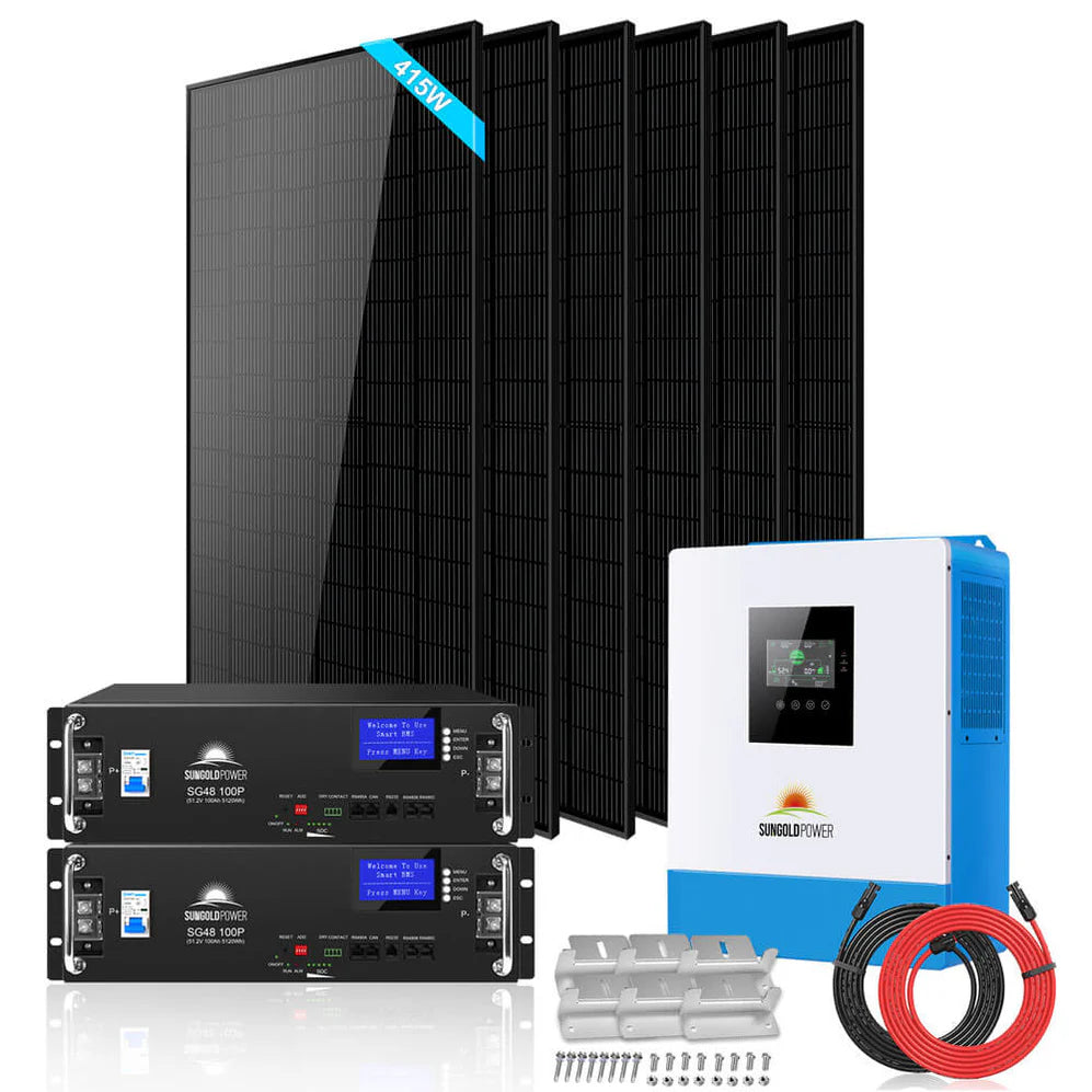 images SunGoldPower Off-Grid Solar Kit 5000W 48VDC 120V LifePo4 10.24KWH Lithium Battery 6 X 415 Watts Solar Panels SGR-5KE - Image 1