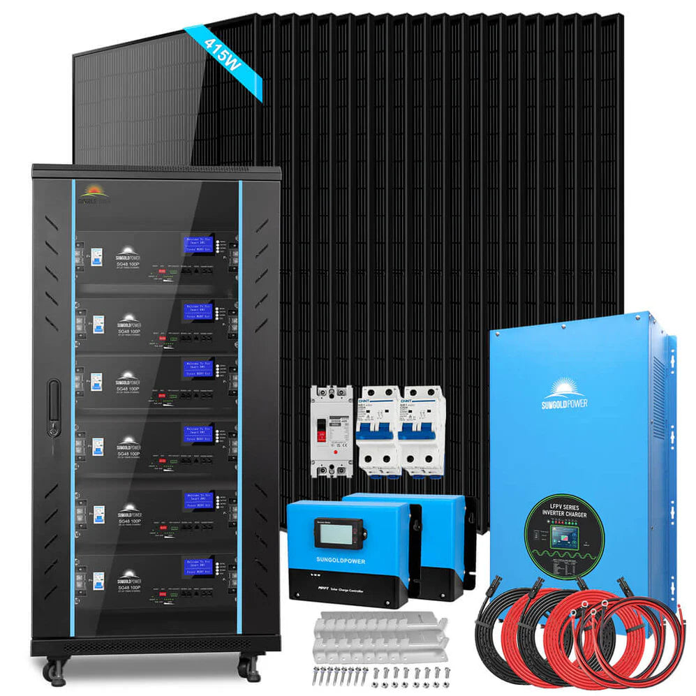 images SunGoldPower Off-Grid Solar Kits 12kW/15kW/18kW Options 120V/240V with 48v LiFePO4 Lithium Batteries & 415w Solar Panels SGR-18K20E - Image 1