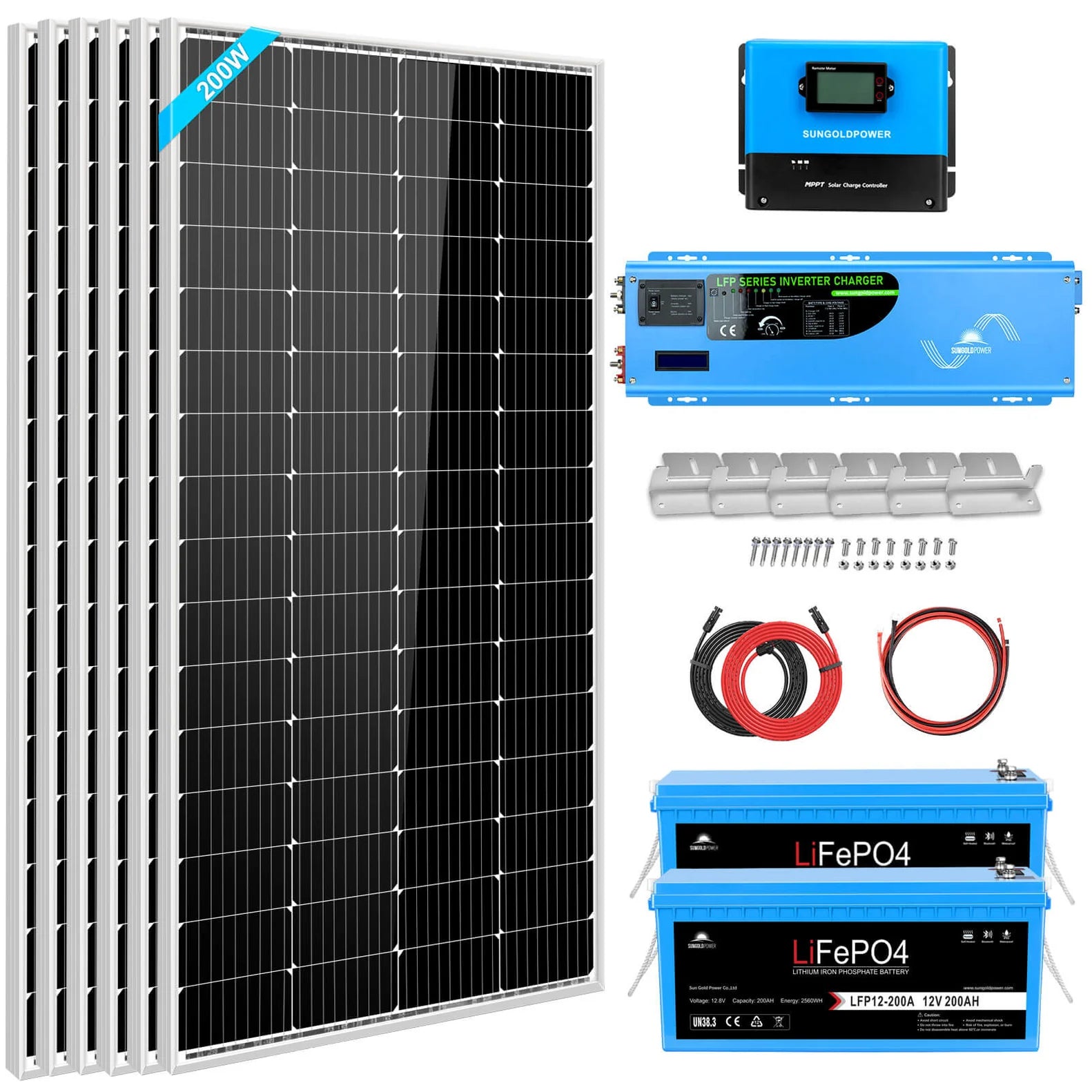 images SunGoldPower Off Grid Solar Kit 4000W Inverter 12VDC 120V/240V LiFePO4 Battery 1200 Watt Solar Back Up SGK-PR4S - Image 1