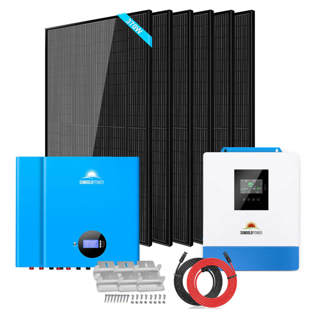 images SunGoldPower Off-Grid Solar Kit 5000W 48VDC 120V 10.24KWH PowerWall Lithium Battery 6 X 370 Watts Solar Panels SGM-5K10M - Image 1