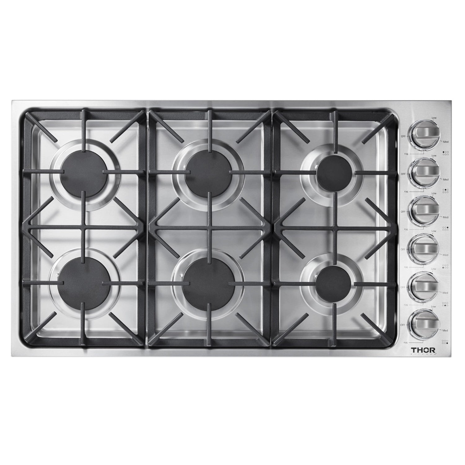 images Thor Kitchen 36" Professional Drop-In Gas Cooktop with Six Burners in Stainless Steel TGC3601 - Image 1