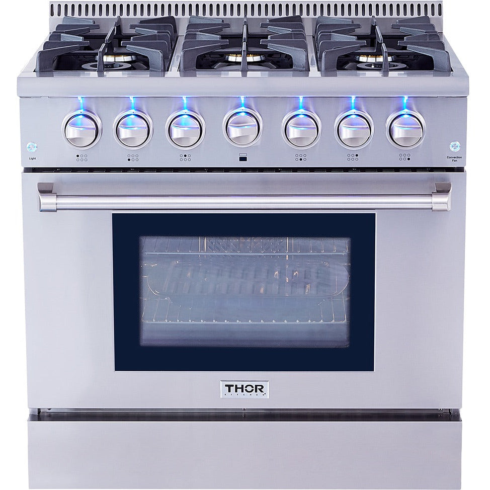 images Thor Kitchen 36" Professional Liquid Propane Gas Range in Stainless Steel HRG3618U - Image 1
