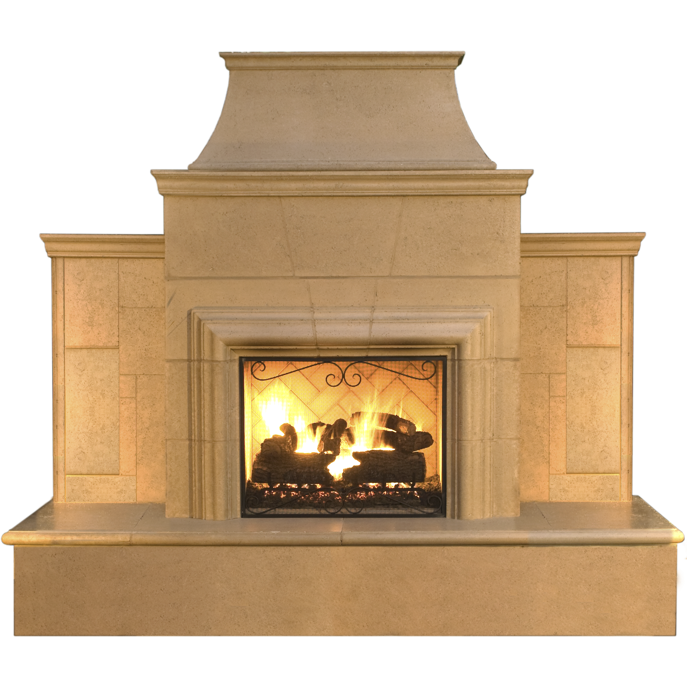 images American Fyre Designs 110'' Grand Cordova Vent-Free Outdoor Fireplace with Rectangle Extended Bullnose Hearth 182-35-N-CB-RBC - Image 1