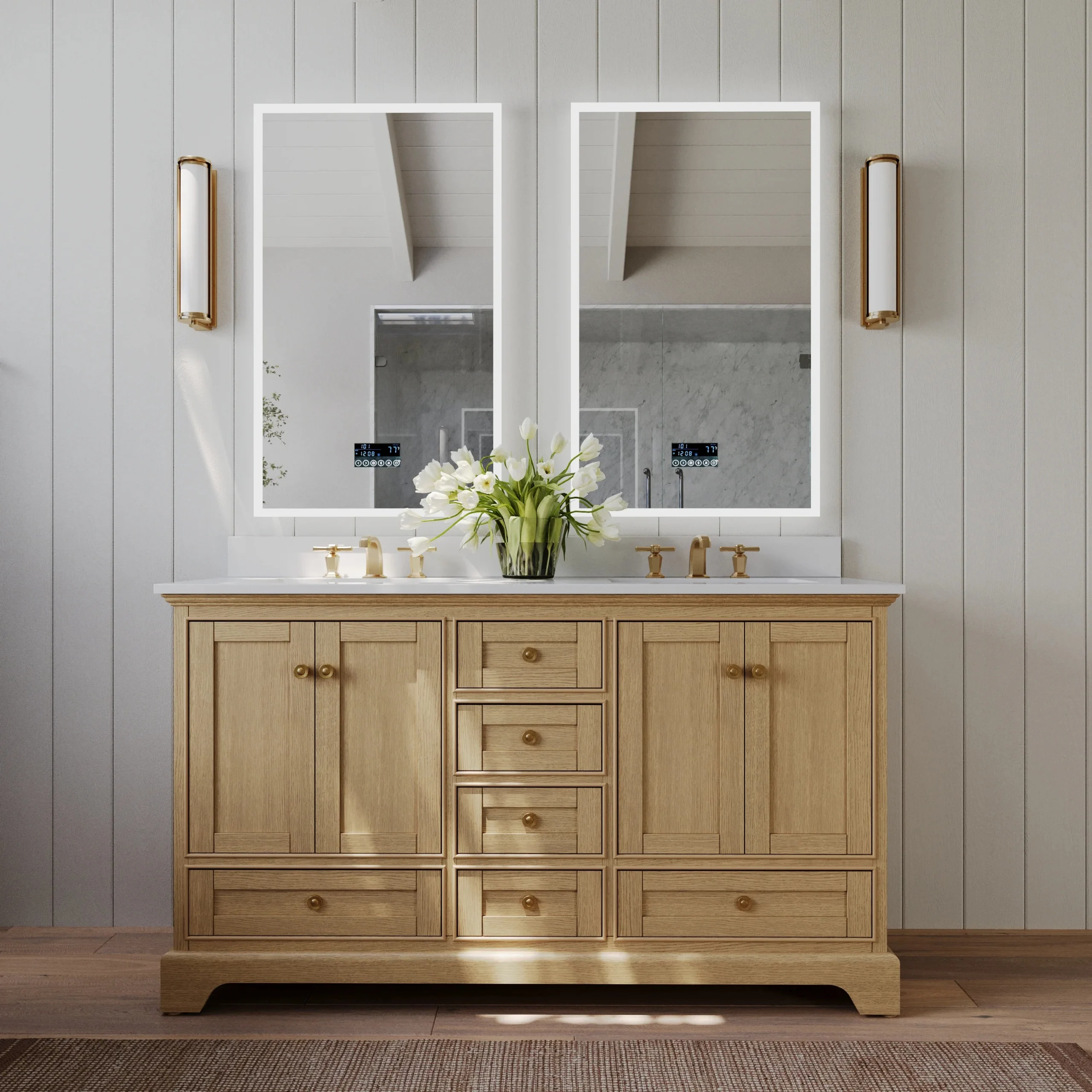 images Ancerre 60” Audrey Bathroom Vanity Oak Double Sink Cabinet Set VTS-Audrey-60-Oak-WQZ - Image 1