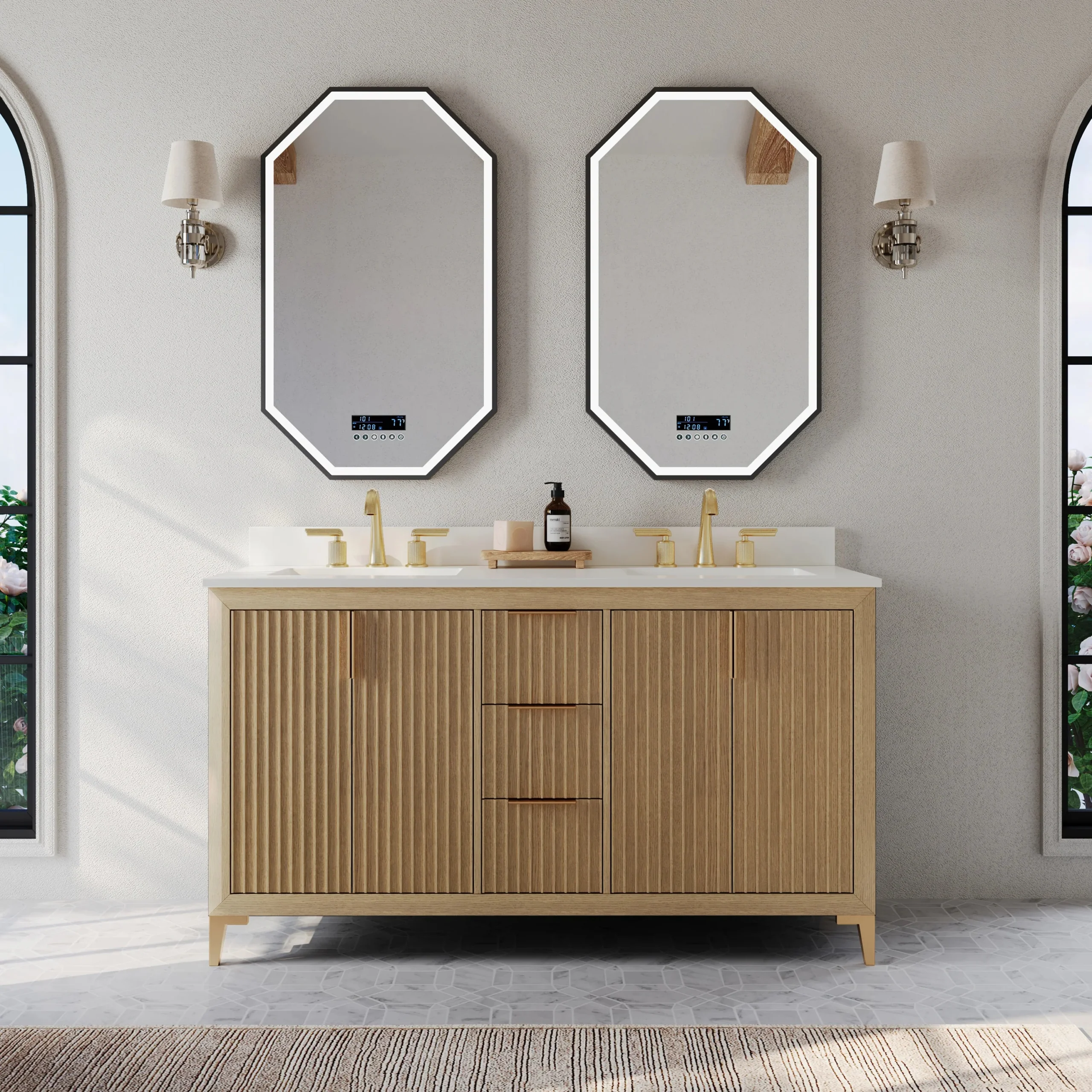images Ancerre 60” Turlington Bathroom Vanity Oak Double Sinks VTS-Turlington-60-Oak-WQZ - Image 1