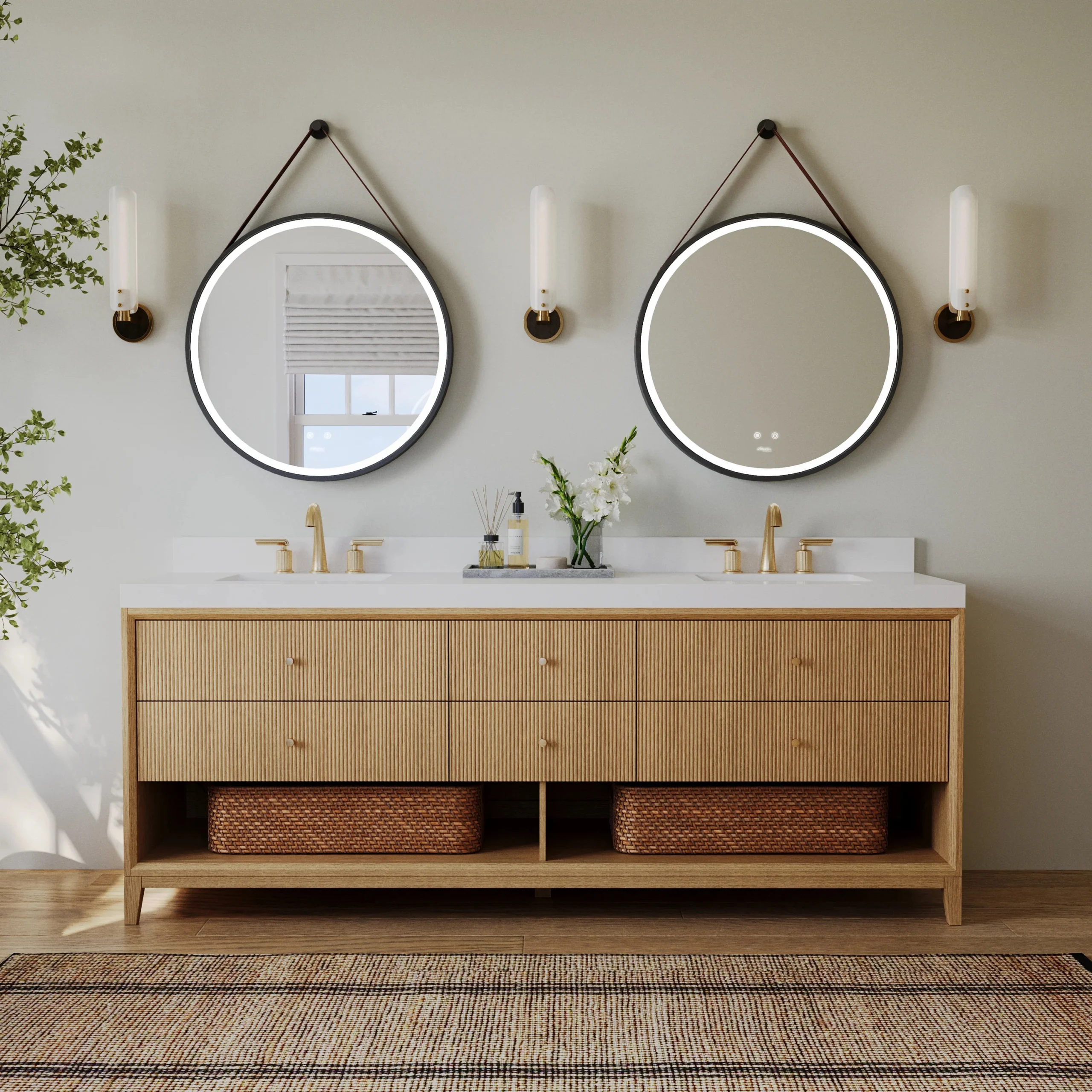 images Ancerre 84” Momo Bathroom Vanity Oak Double Sinks VTS-Momo-84-Oak-WQZ - Image 1