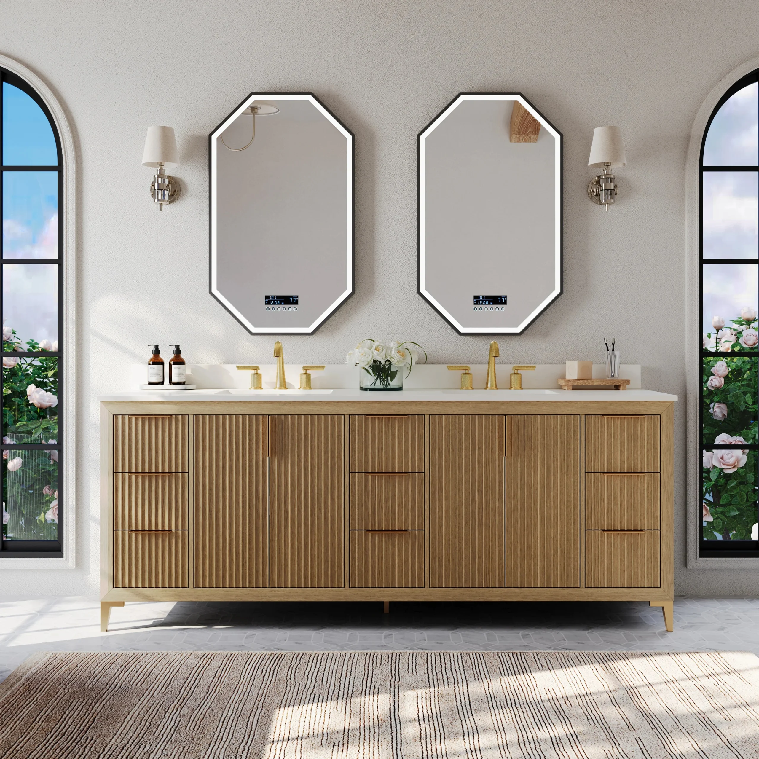 images Ancerre 84” Turlington Bathroom Vanity Oak Double Sinks VTS-Turlington-84-Oak-WQZ - Image 1