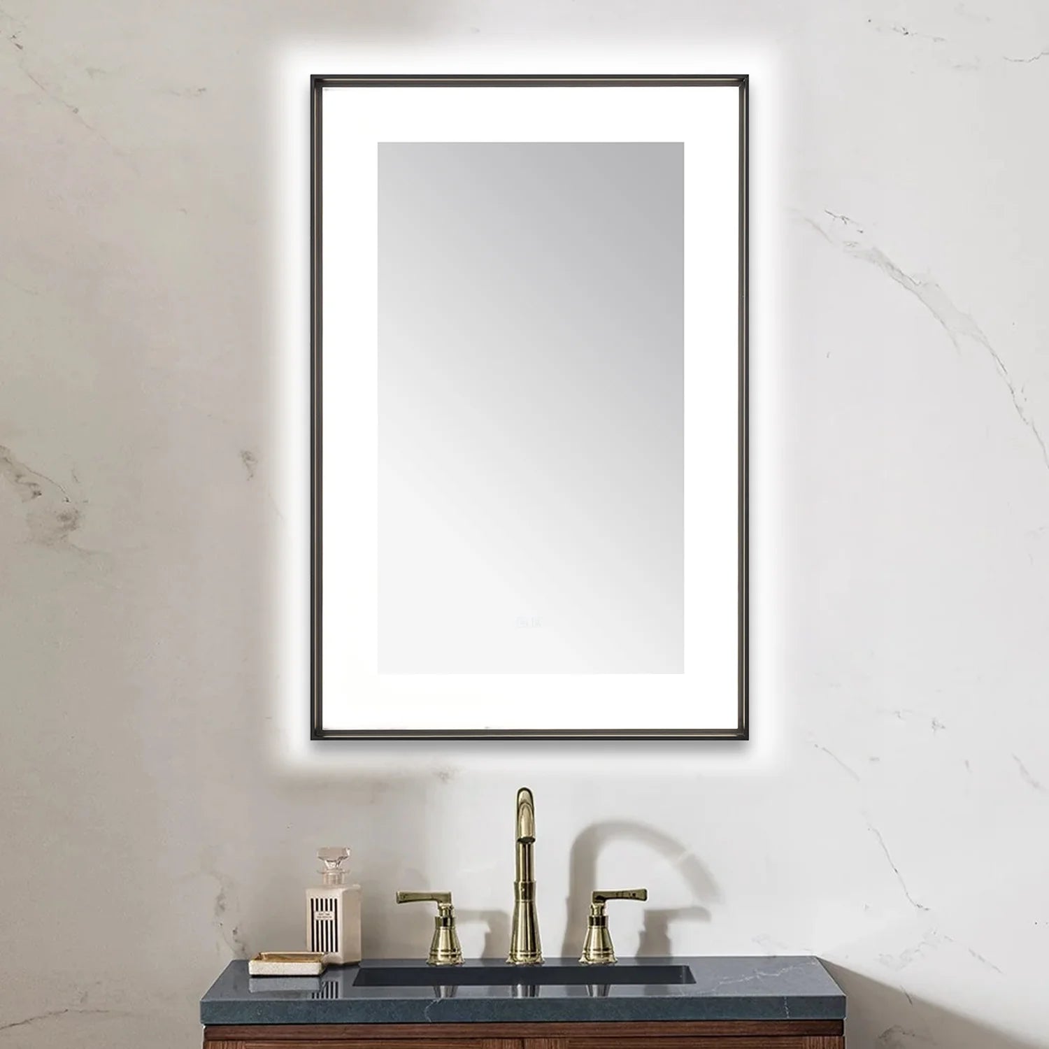 images Aquadom Lexington 24''x 36'' x 2.28'' LED Lighted Slim Frame Mirror with Defogger Matte Black Finish - Image 1