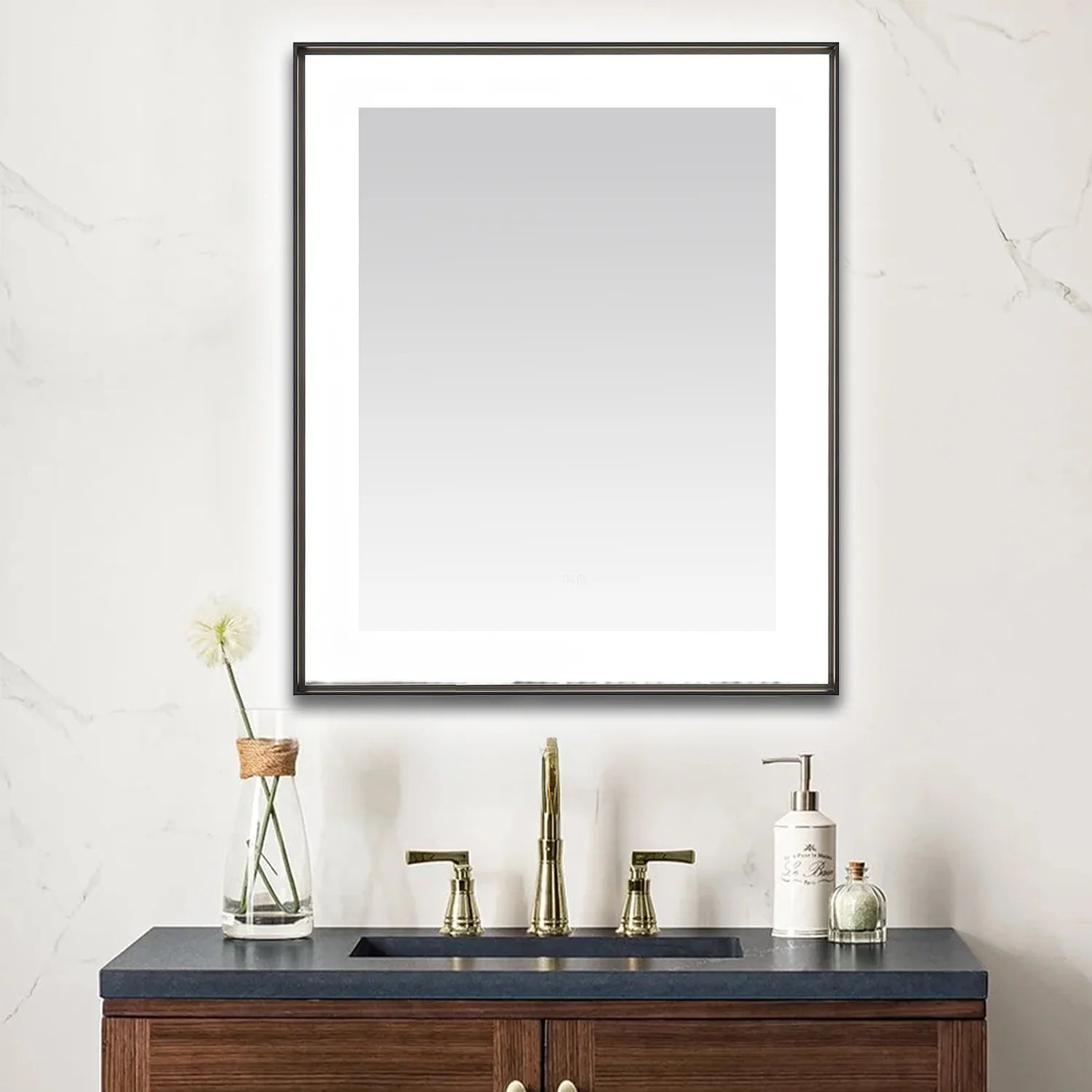 images Aquadom Lexington 30''x 36'' x 2.28'' LED Lighted Slim Frame Mirror with Defogger Matte Black Finish - Image 1