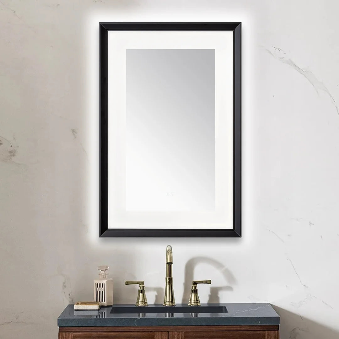 images Aquadom Madison 24''x 36'' x 2.28'' LED Lighted Chamfer Frame Mirror with Defogger Matte Black Finish - Image 1