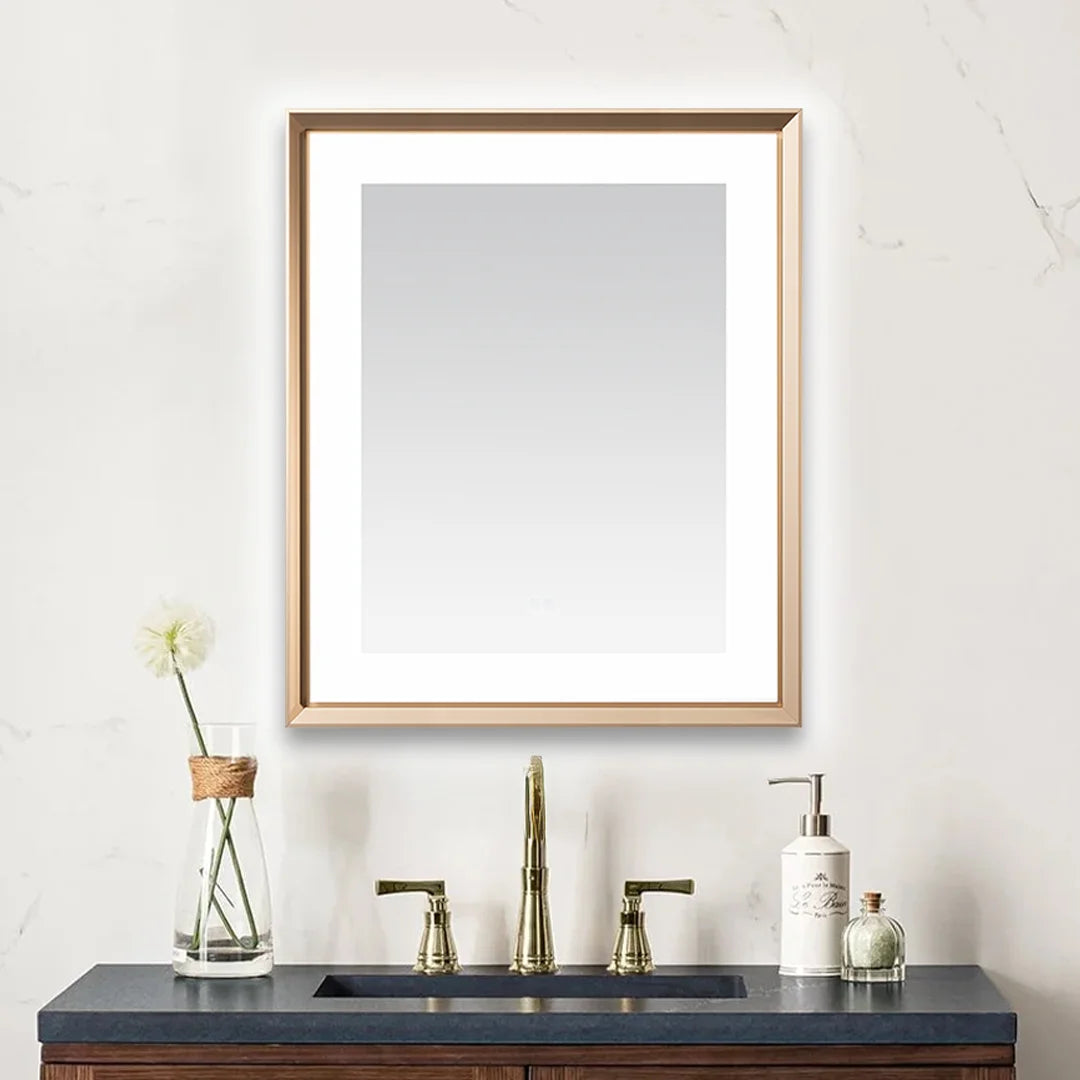 images Aquadom Madison 30''x 36'' x 2.28'' LED Lighted Chamfer Frame Mirror with Defogger Brushed Gold Finish - Image 1