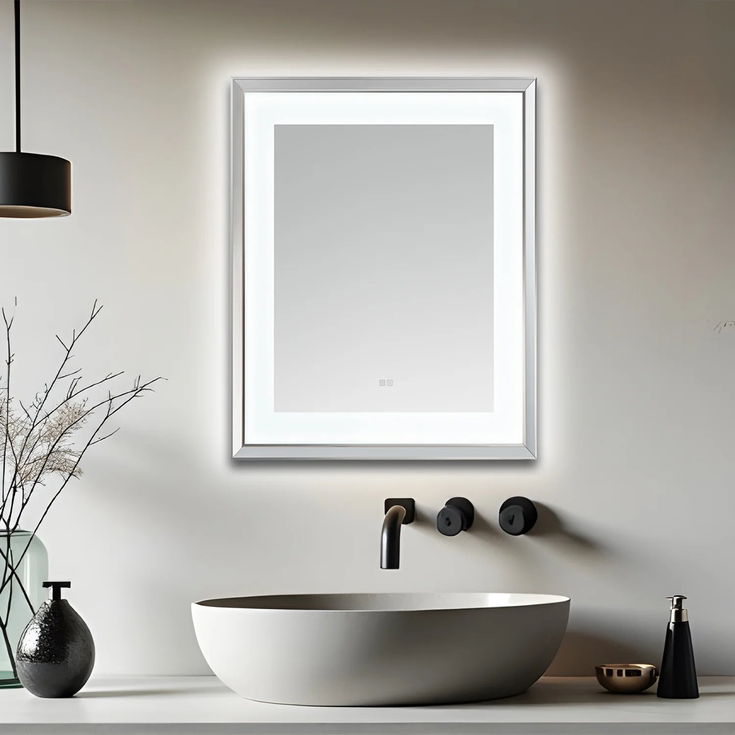 images Aquadom Madison 30''x 36'' x 2.28'' LED Lighted Chamfer Frame Mirror with Defogger Chrome Finish - Image 1