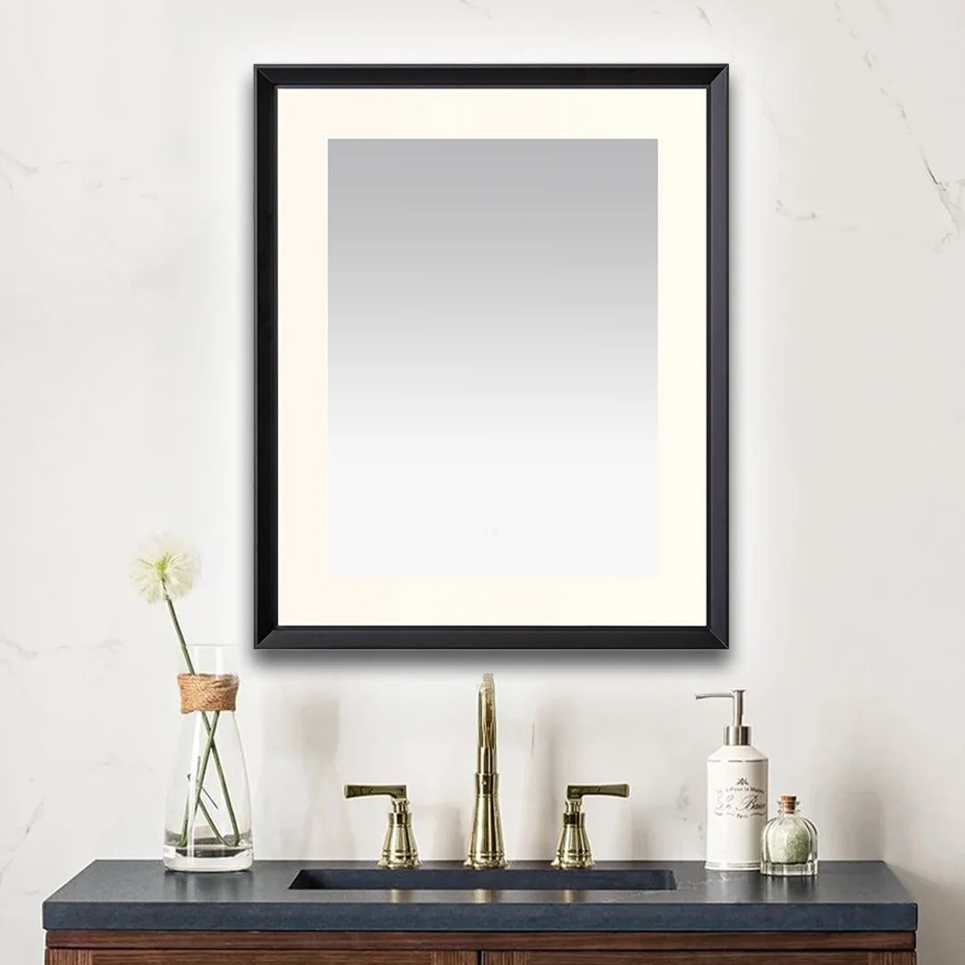 images Aquadom Madison 30''x 36'' x 2.28'' LED Lighted Chamfer Frame Mirror with Defogger Matte Black Finish - Image 1