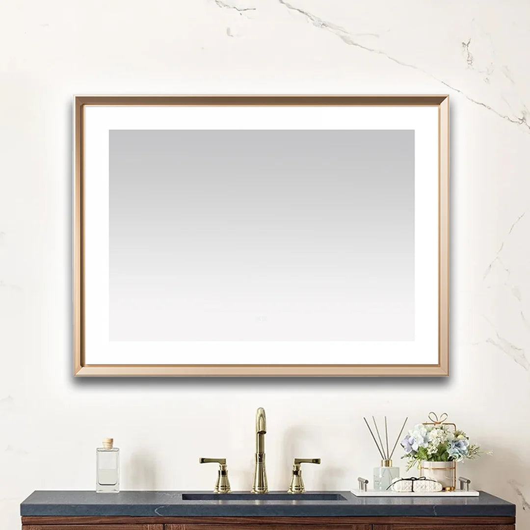images Aquadom Madison 48''x 36'' x 2.28'' LED Lighted Chamfer Frame Mirror with Defogger Brushed Gold Finish - Image 1