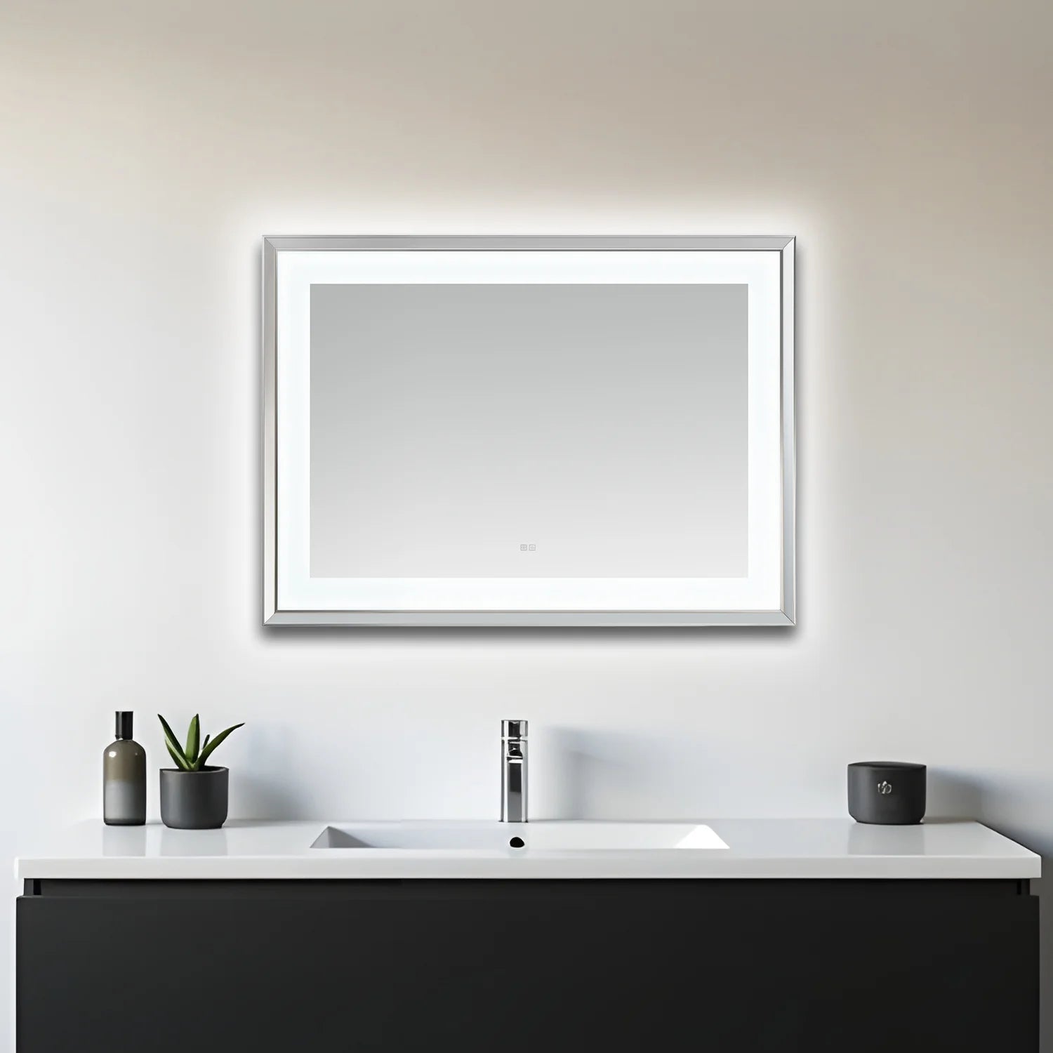 images Aquadom Madison 48''x 36'' x 2.28'' LED Lighted Chamfer Frame Mirror with Defogger Chrome Finish - Image 1