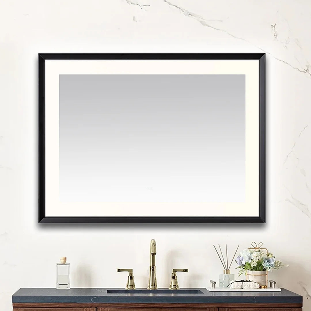 images Aquadom Madison 48''x 36'' x 2.28'' LED Lighted Chamfer Frame Mirror with Defogger Matte Black Finish - Image 1